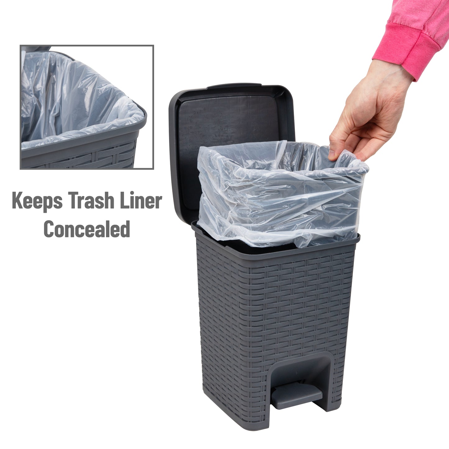 Mind Reader Basket Collection, Square Wastepaper Pedal Basket and Toilet Brush Set, Wicker Style, Bathroom, 2 Piece Set