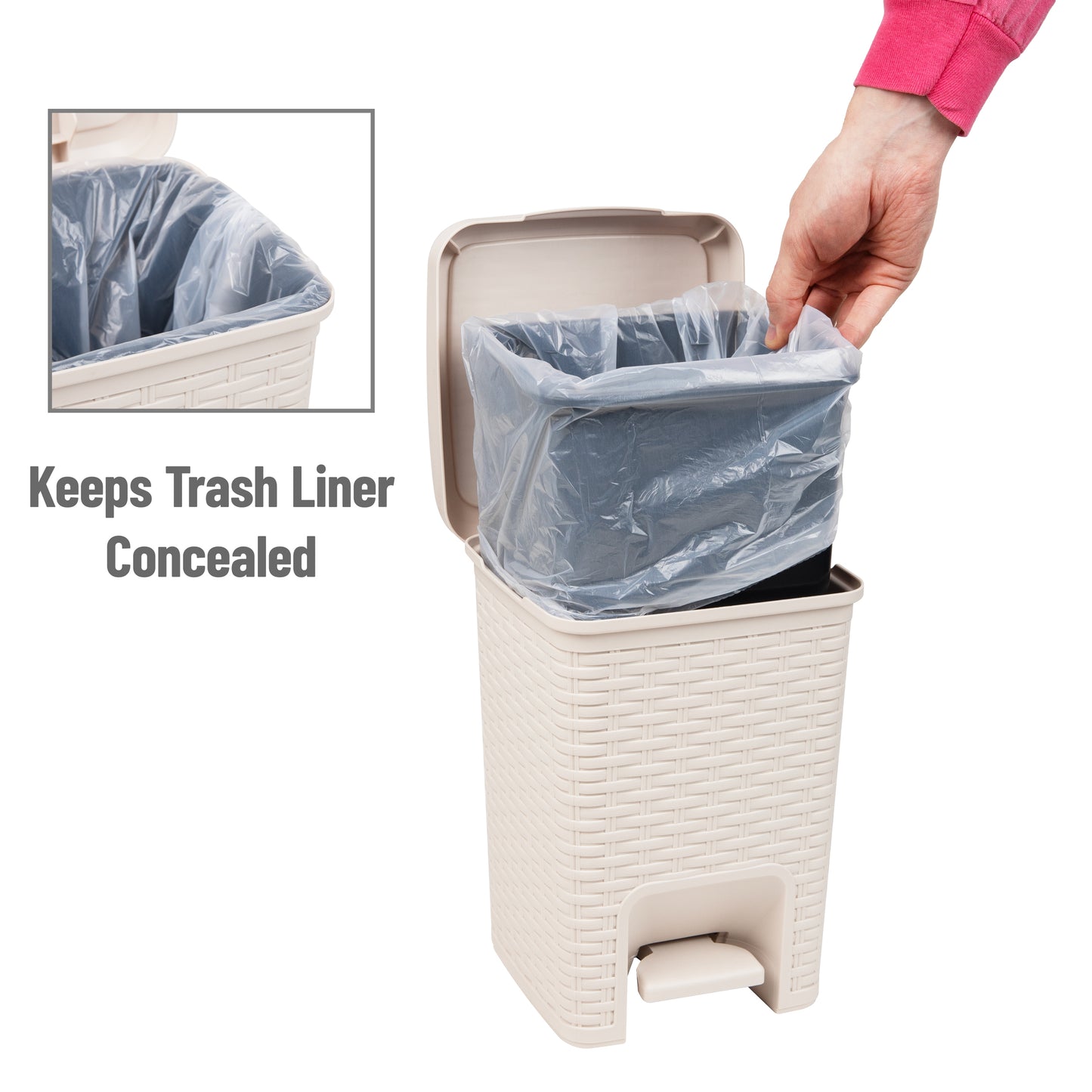 Mind Reader Basket Collection, Square Wastepaper Pedal Basket and Toilet Brush Set, Wicker Style, Bathroom, 2 Piece Set