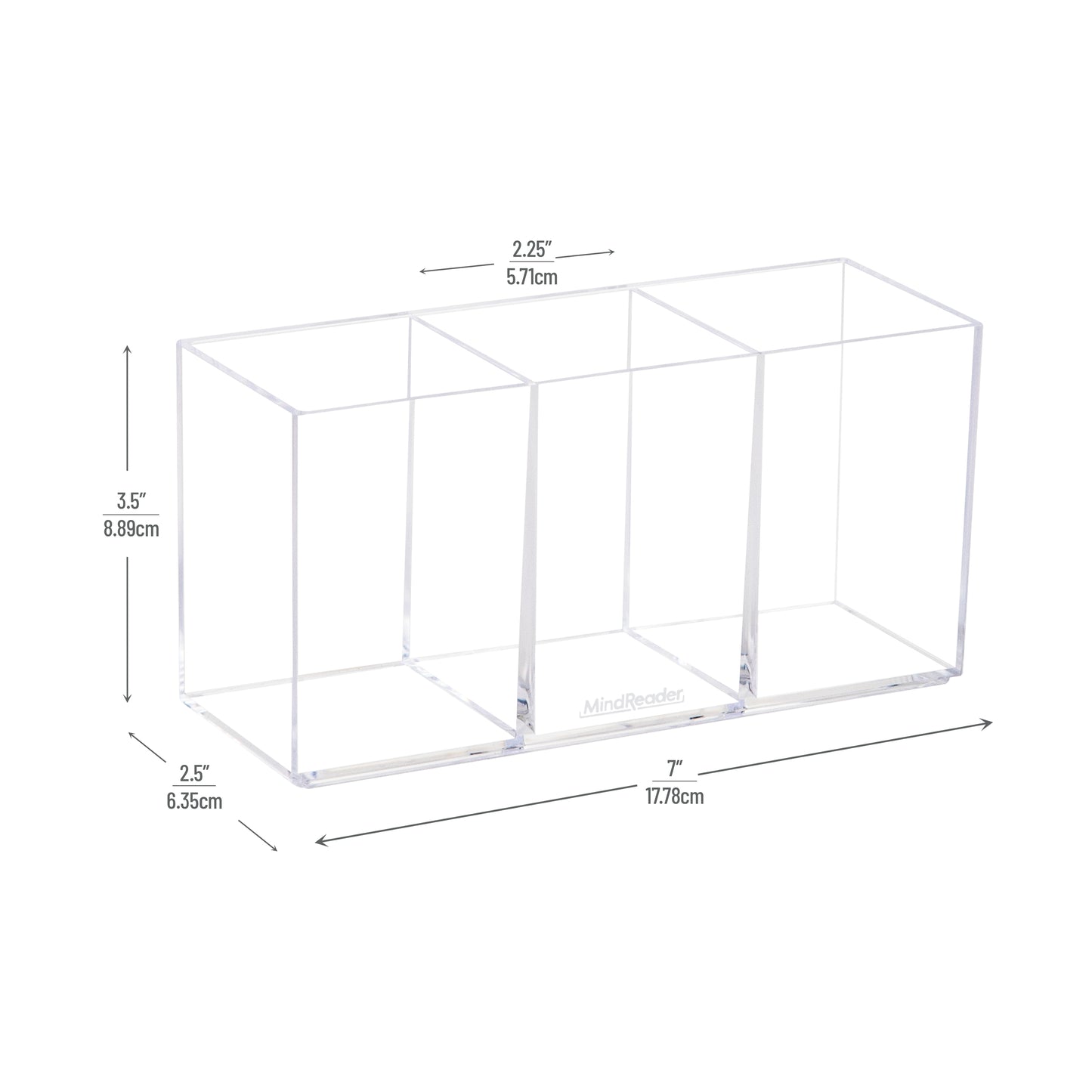 Mind Reader Pen and Accessories Holder, Desktop Organizer, Makeup Organizer, Office, Acrylic, 7"L x 2.5"W x 3.5"H, Set of 3, Clear