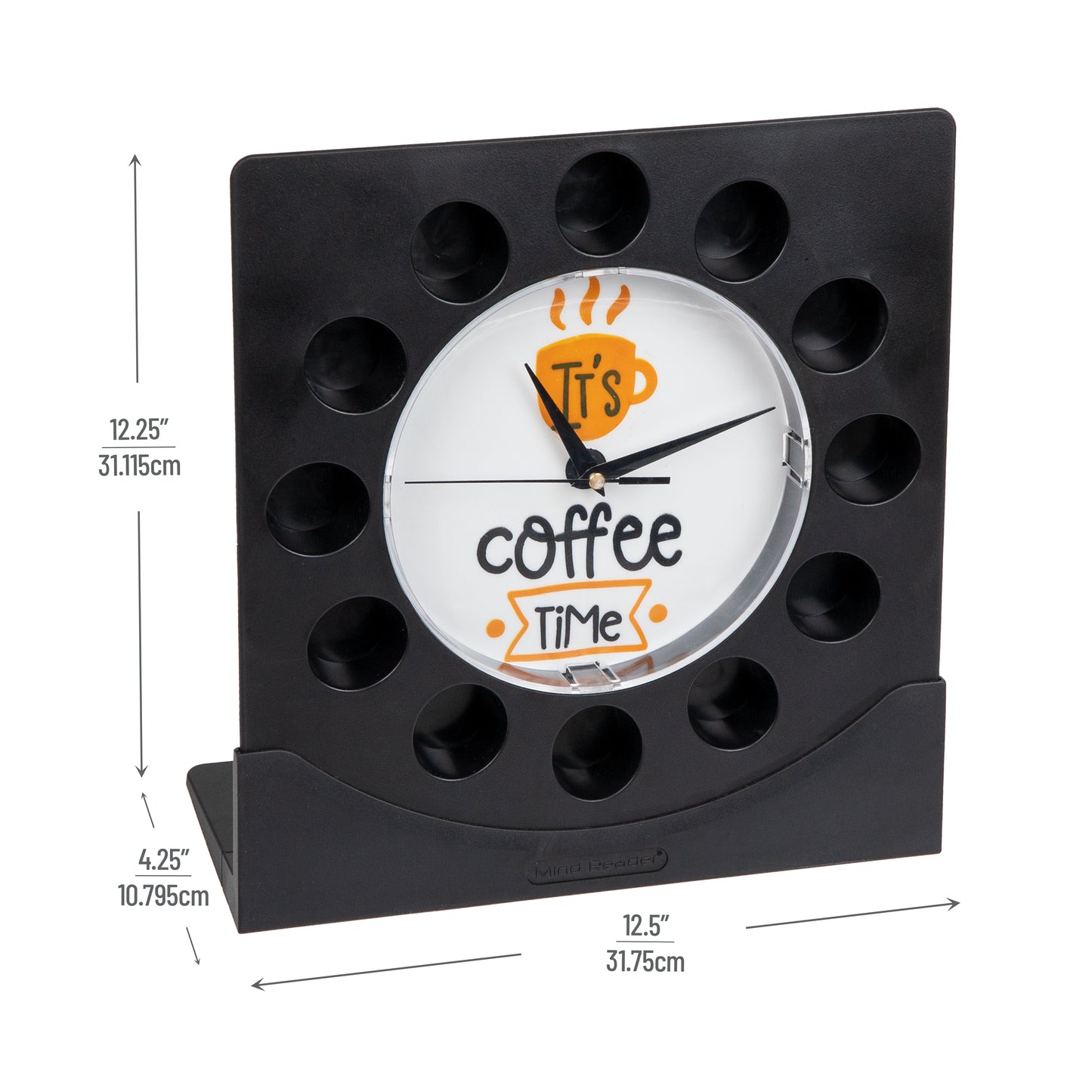 Mind Reader Anchor Collection, Pod Clock, 12 Pod Capacity, Breakroom, Kitchen, Countertop or Wall Mount, Black