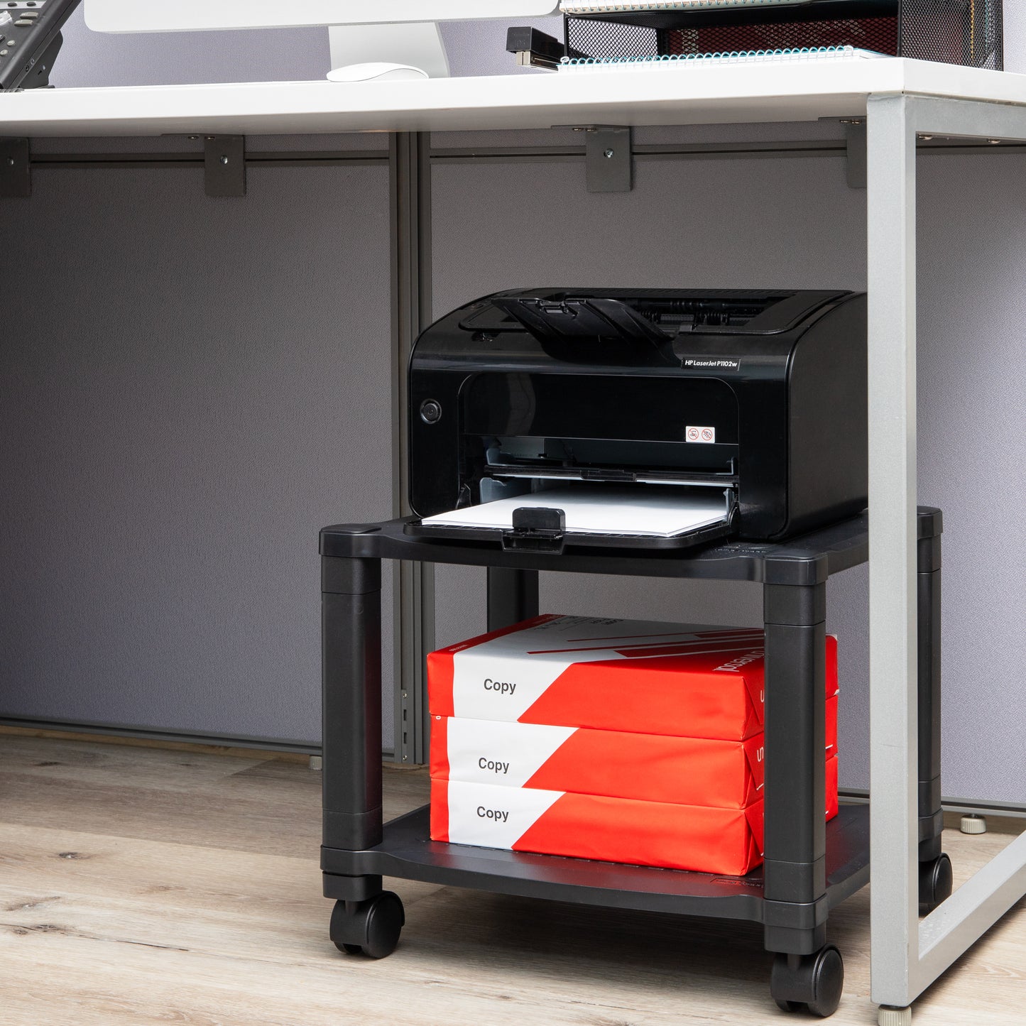 Mind Reader Rolling Printer Cart, Utility Cart, Printer Stand, Under Desk Storage, Office, 17.25"L x 13.5"W x 14.25"H, Black