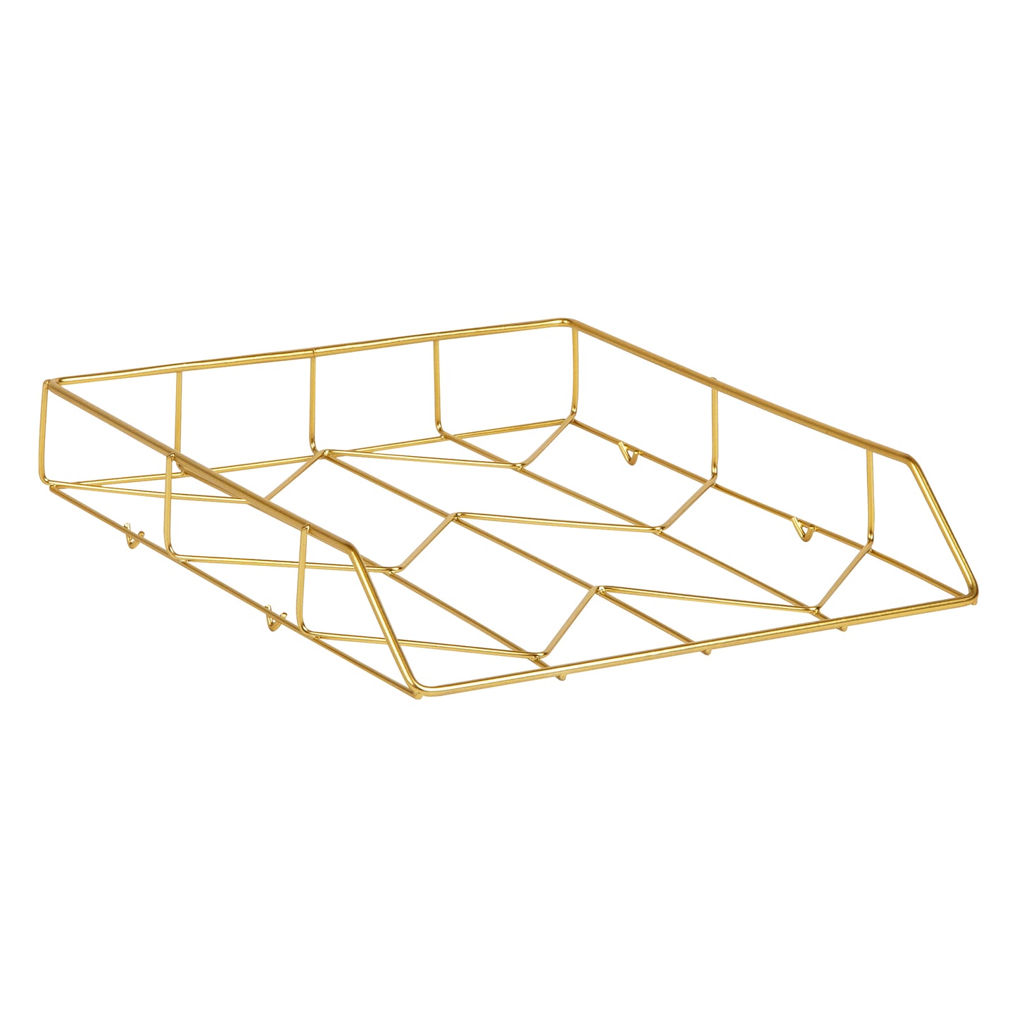 Mind Reader Gold Geometric Paper Tray, Modern Organizer for Documents, Folders, and Office Supplies, Durable and Stylish, Metal, 10"L x 12.25"W x 2"H, Gold