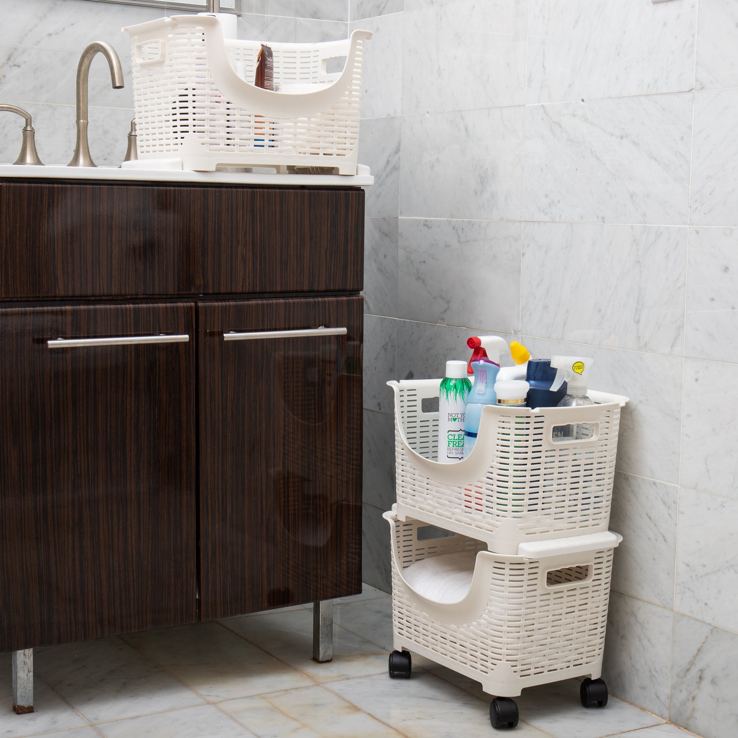 Mind Reader Plastic Storage Cart, Kitchen Storage, Rolling, Toy Storage, Laundry, Kitchen, 14.75"L x 11"W x 28.25"H, Ivory