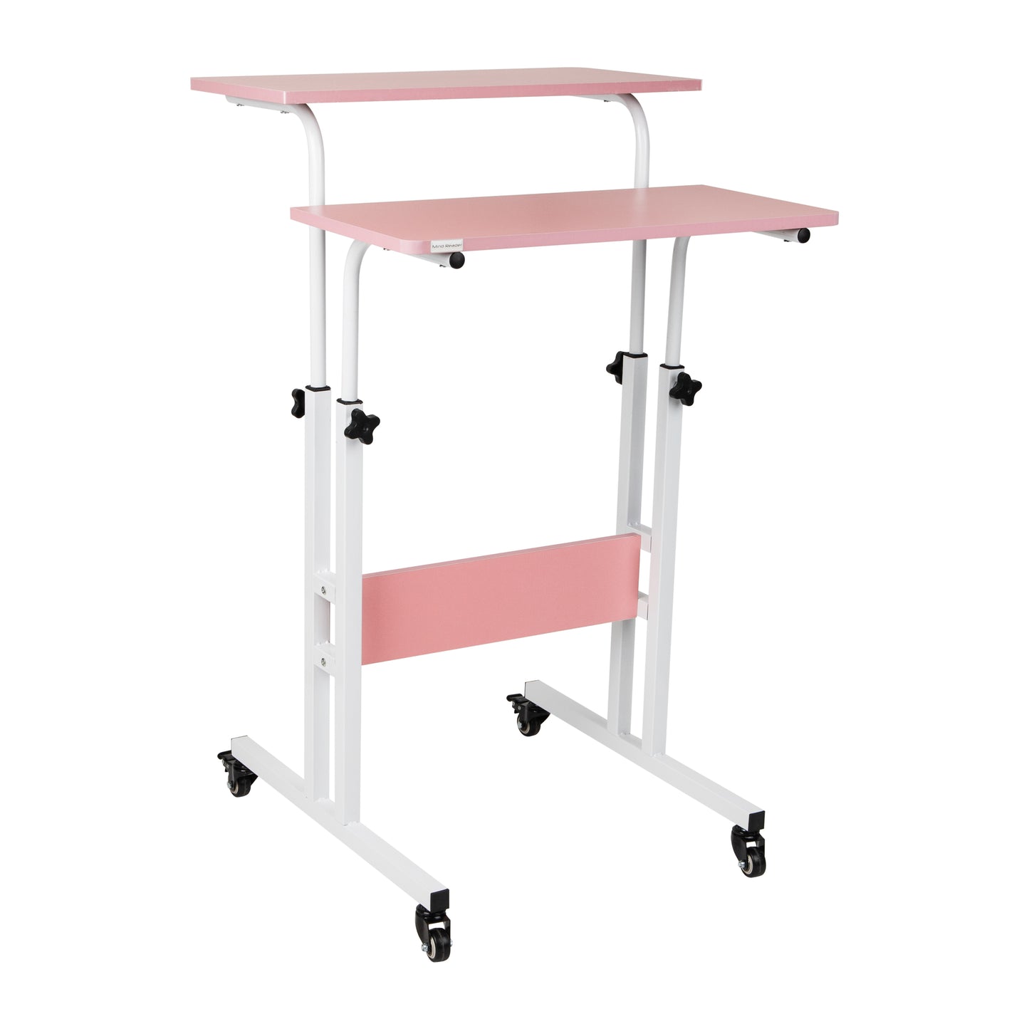 Mind Reader Woodland Collection, Mobile Sit/Stand Desk, Height Adjustable, Lockable Casters, Portable