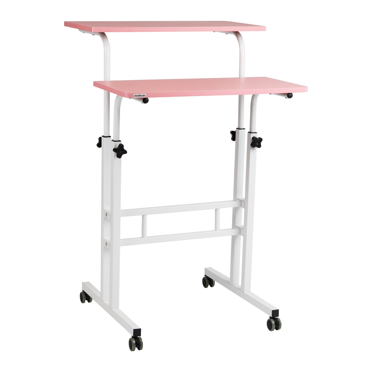 Mind Reader Standing Desk, Adjustable Height Laptop Workstation, Portable Rolling Desk on Wheels, Two-Tier Metal Frame