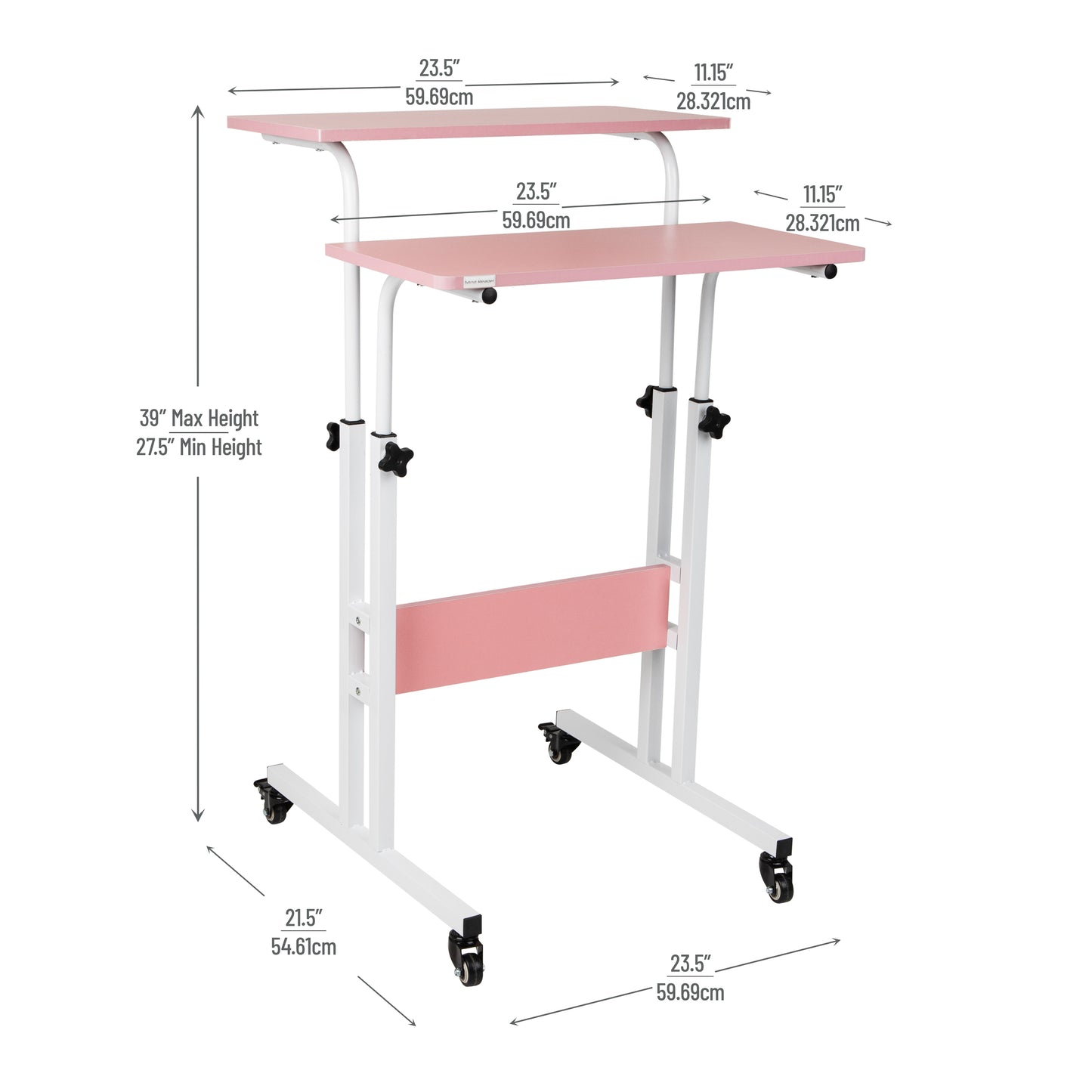 Mind Reader Woodland Collection, Mobile Sit/Stand Desk, Height Adjustable, Lockable Casters, Portable