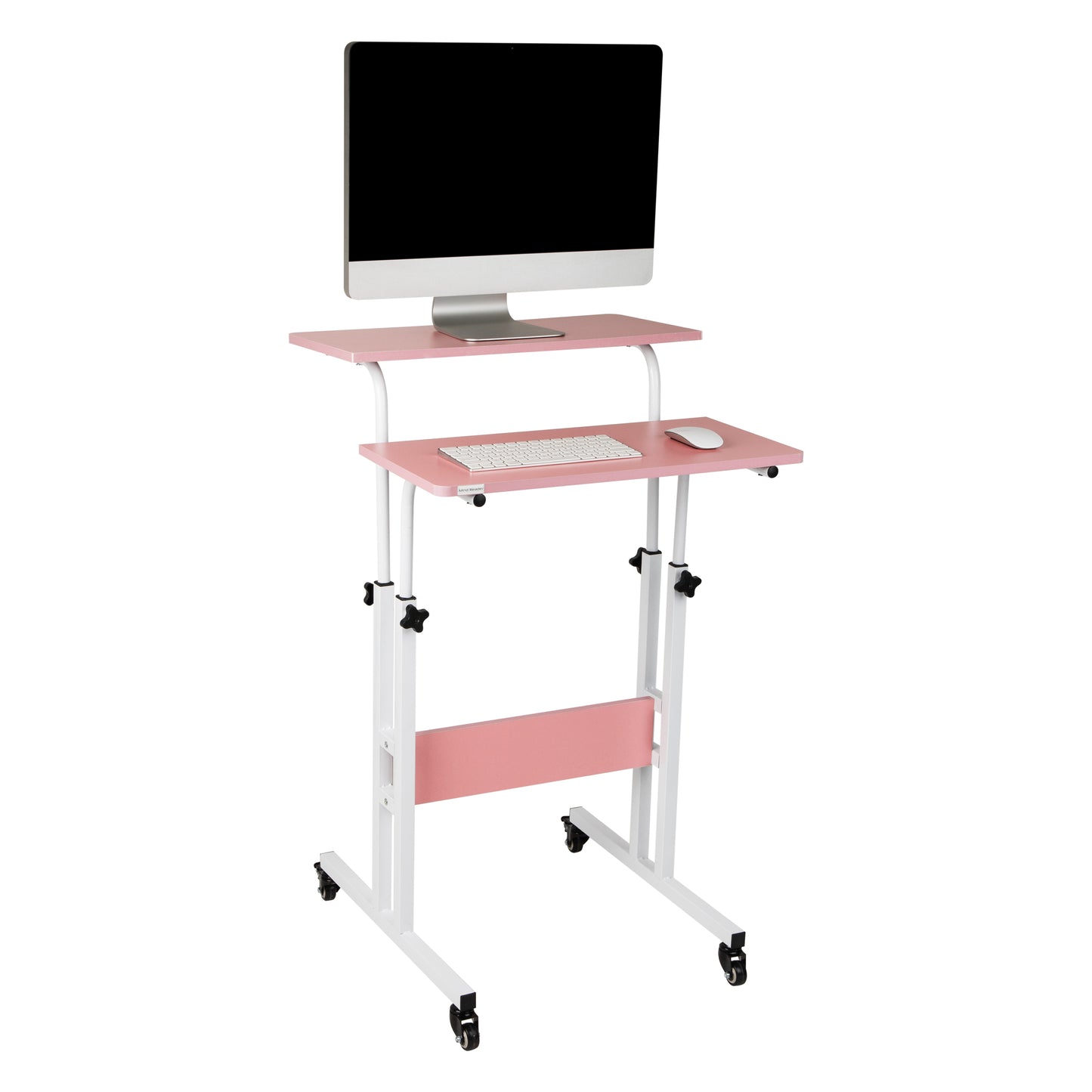 Mind Reader Woodland Collection, Mobile Sit/Stand Desk, Height Adjustable, Lockable Casters, Portable