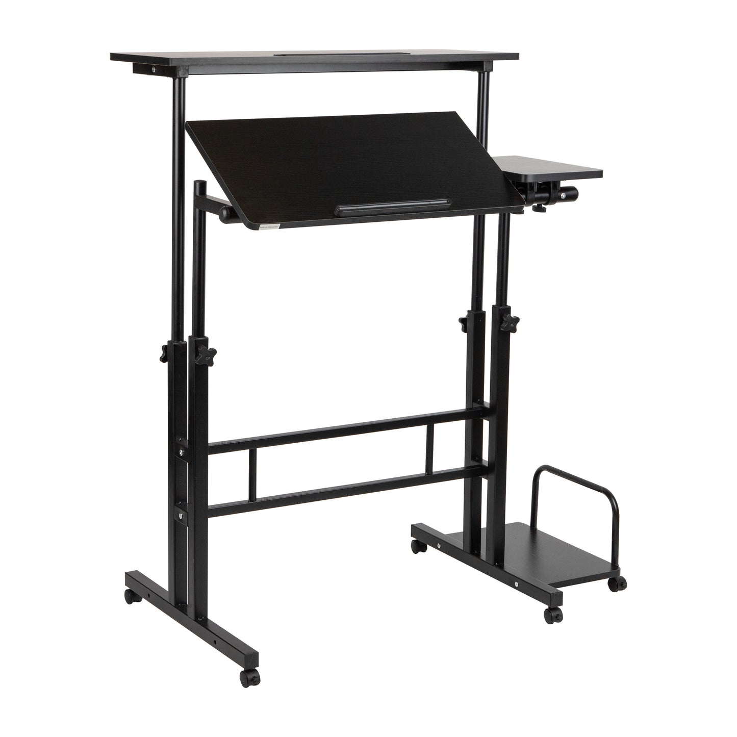 Mind Reader Woodland Collection, Mobile Sit/Stand Desk, Height Adjustable, Lockable Casters, Portable