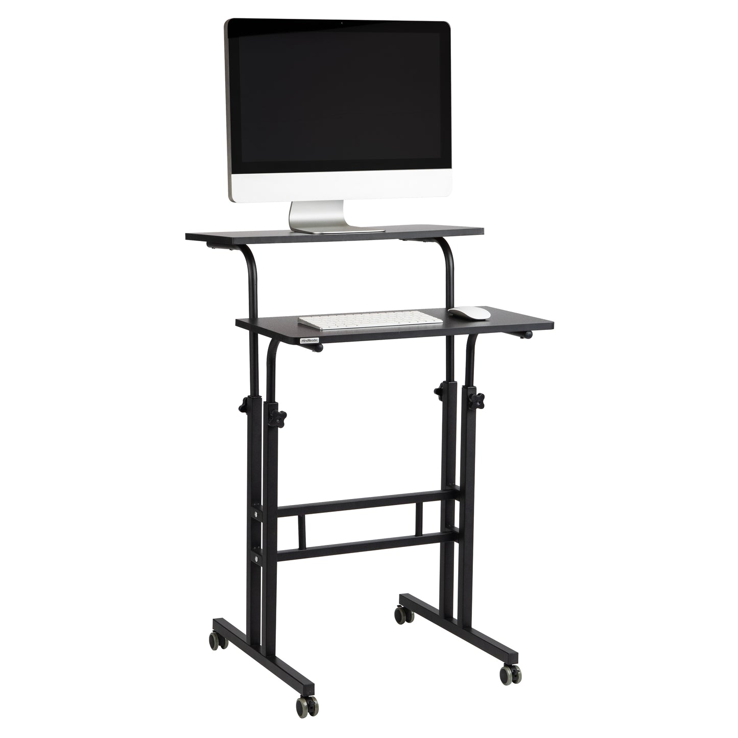 Mind Reader Standing Desk, Adjustable Height Laptop Workstation, Portable Rolling Desk on Wheels, Two-Tier Metal Frame
