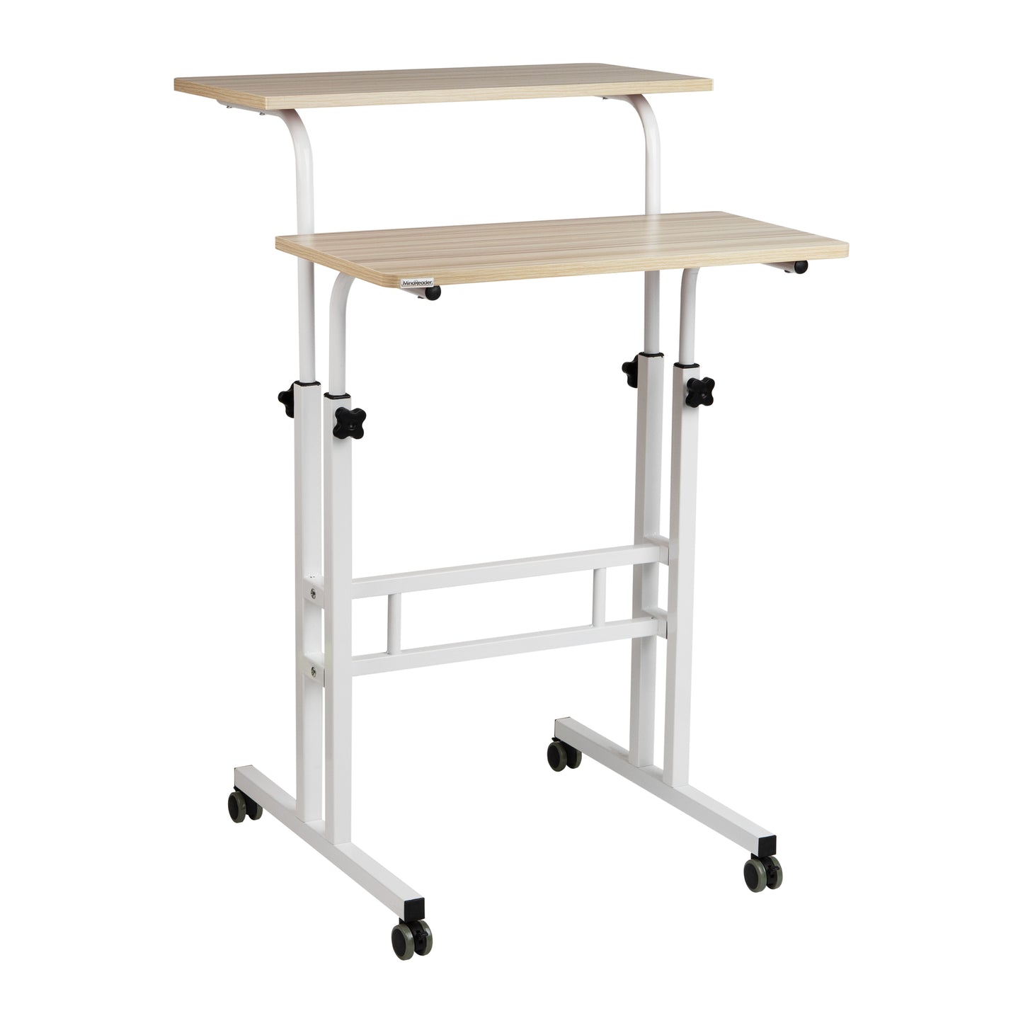 Mind Reader Standing Desk, Adjustable Height Laptop Workstation, Portable Rolling Desk on Wheels, Two-Tier Metal Frame