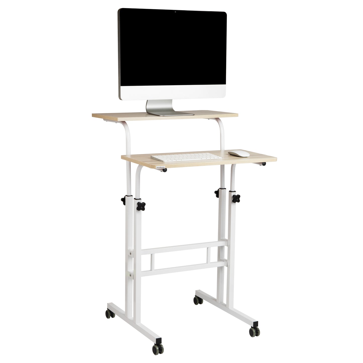 Mind Reader Standing Desk, Adjustable Height Laptop Workstation, Portable Rolling Desk on Wheels, Two-Tier Metal Frame
