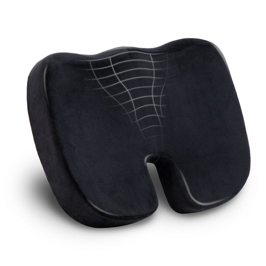 Mind Reader Memory Foam Seat Cushion, Ergonomic Pressure Relief for Office, Car, and More, Relieves Hip, Tailbone, Coccyx & Sciatica Pain, 18"L x 13.5"W x 2.75"H