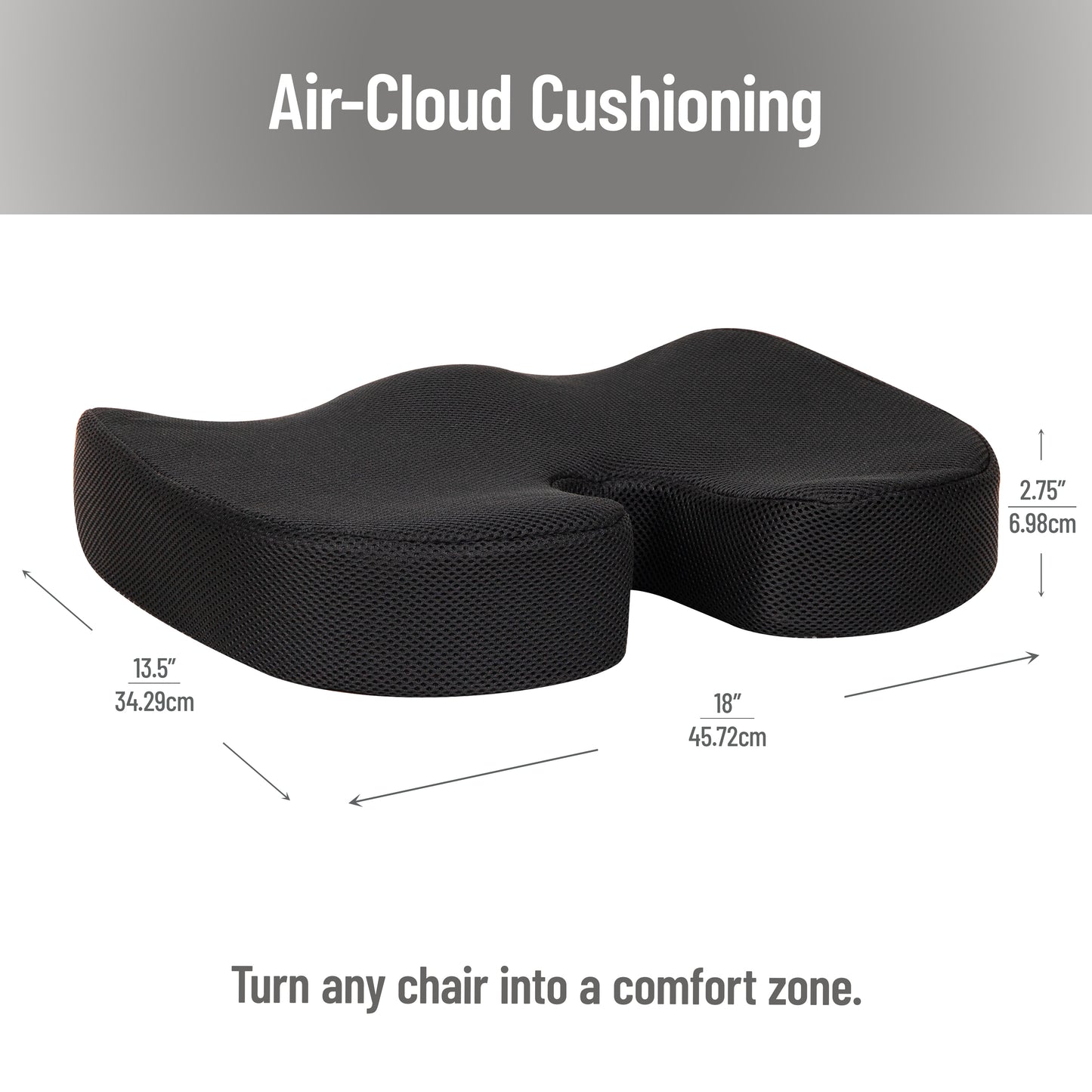 Mind Reader Memory Foam Seat Cushion with Air-Cloud Technology, Ergonomic Pressure Relief for Office Chair, Car, or Wheelchair, Sciatica, Coccyx, Tailbone & Hip Pain Support, Office, Memory Foam, 18"L x 13.5"W x 2.75"H