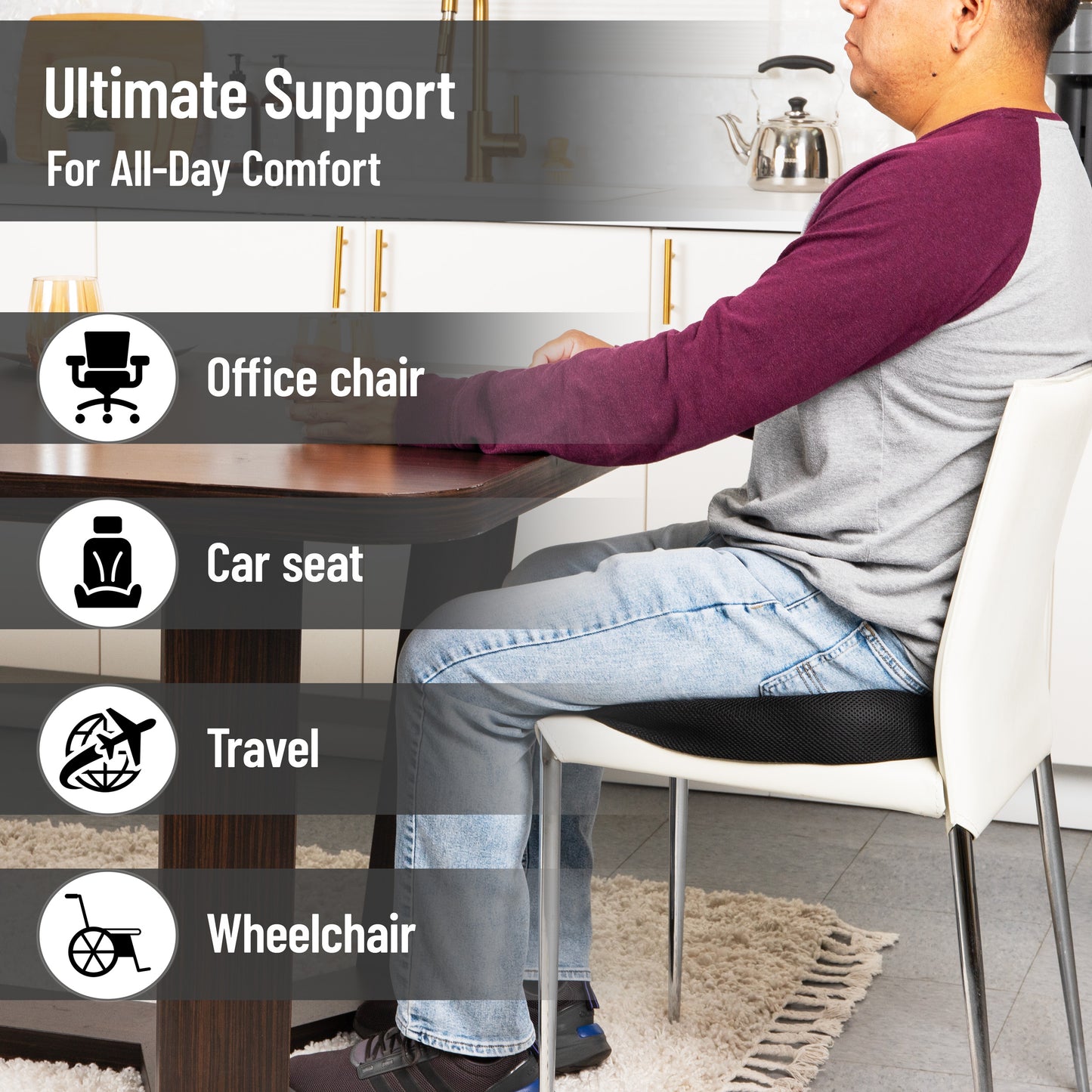 Mind Reader Memory Foam Seat Cushion with Air-Cloud Technology, Ergonomic Pressure Relief for Office Chair, Car, or Wheelchair, Sciatica, Coccyx, Tailbone & Hip Pain Support, Office, Memory Foam, 18"L x 13.5"W x 2.75"H