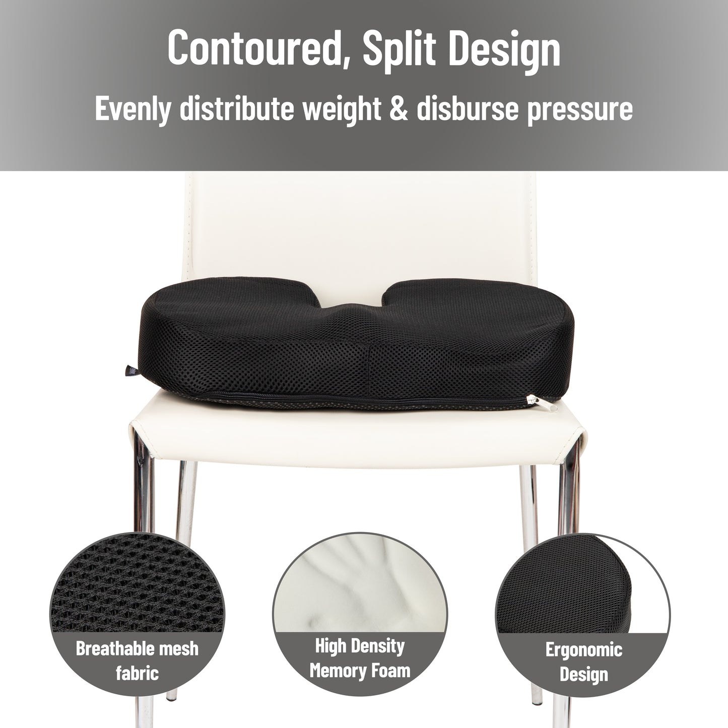 Mind Reader Memory Foam Seat Cushion with Air-Cloud Technology, Ergonomic Pressure Relief for Office Chair, Car, or Wheelchair, Sciatica, Coccyx, Tailbone & Hip Pain Support, Office, Memory Foam, 18"L x 13.5"W x 2.75"H