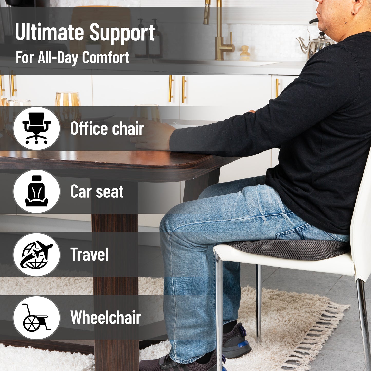 Mind Reader Memory Foam Seat Cushion with Air-Cloud Technology, Ergonomic Pressure Relief for Office Chair, Car, or Wheelchair, Sciatica, Coccyx, Tailbone & Hip Pain Support, Office, Memory Foam, 18"L x 13.5"W x 2.75"H
