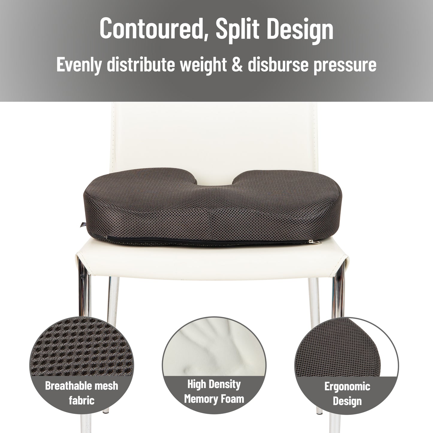 Mind Reader Memory Foam Seat Cushion with Air-Cloud Technology, Ergonomic Pressure Relief for Office Chair, Car, or Wheelchair, Sciatica, Coccyx, Tailbone & Hip Pain Support, Office, Memory Foam, 18"L x 13.5"W x 2.75"H