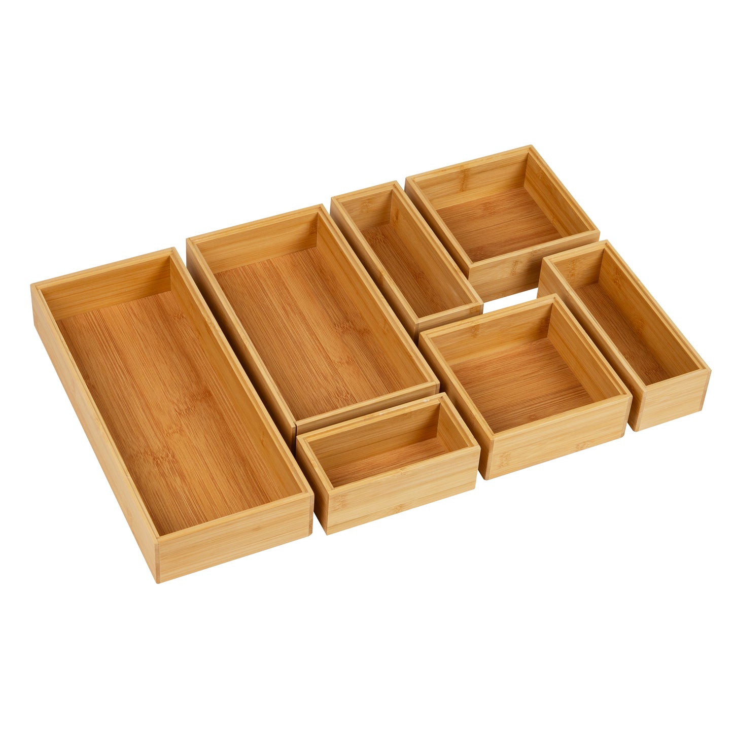 Mind Reader 7-Piece Bamboo Drawer Organizer Set, Storage Trays for Kitchen, Bathroom, Office, Makeup, Jewelry & More, Junk Drawer Tray, Utensil Holder, Rayon from Bamboo, Brown
