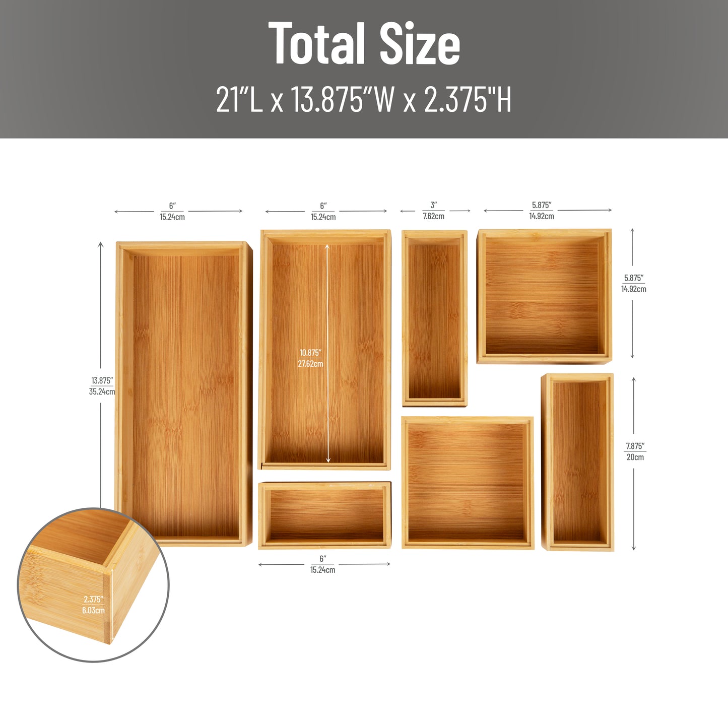 Mind Reader 7-Piece Bamboo Drawer Organizer Set, Storage Trays for Kitchen, Bathroom, Office, Makeup, Jewelry & More, Junk Drawer Tray, Utensil Holder, Rayon from Bamboo, Brown