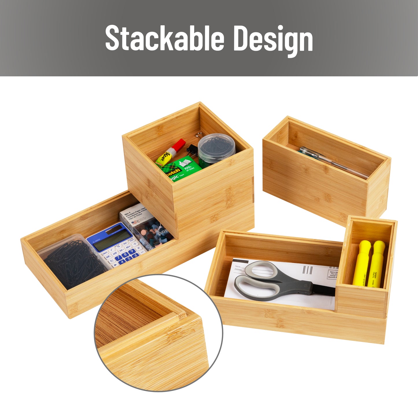Mind Reader 7-Piece Bamboo Drawer Organizer Set, Storage Trays for Kitchen, Bathroom, Office, Makeup, Jewelry & More, Junk Drawer Tray, Utensil Holder, Rayon from Bamboo, Brown