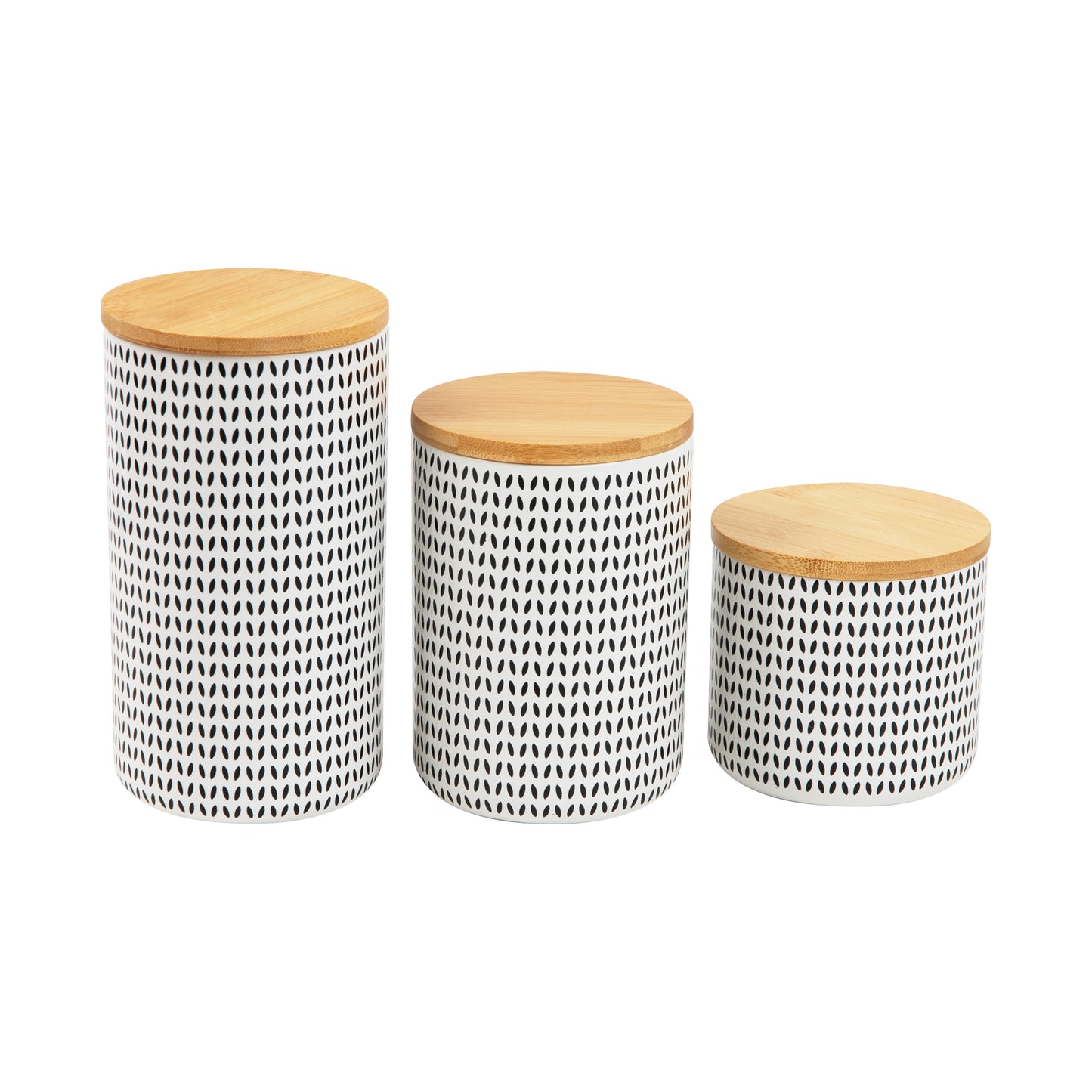 Mind Reader 3-Piece Canister Set, Small 14oz., Medium 24oz., and Large 23oz. Capacity, with Wooden Lids, Kitchen Storage, Countertop Organizer, Space Saver, Black and White