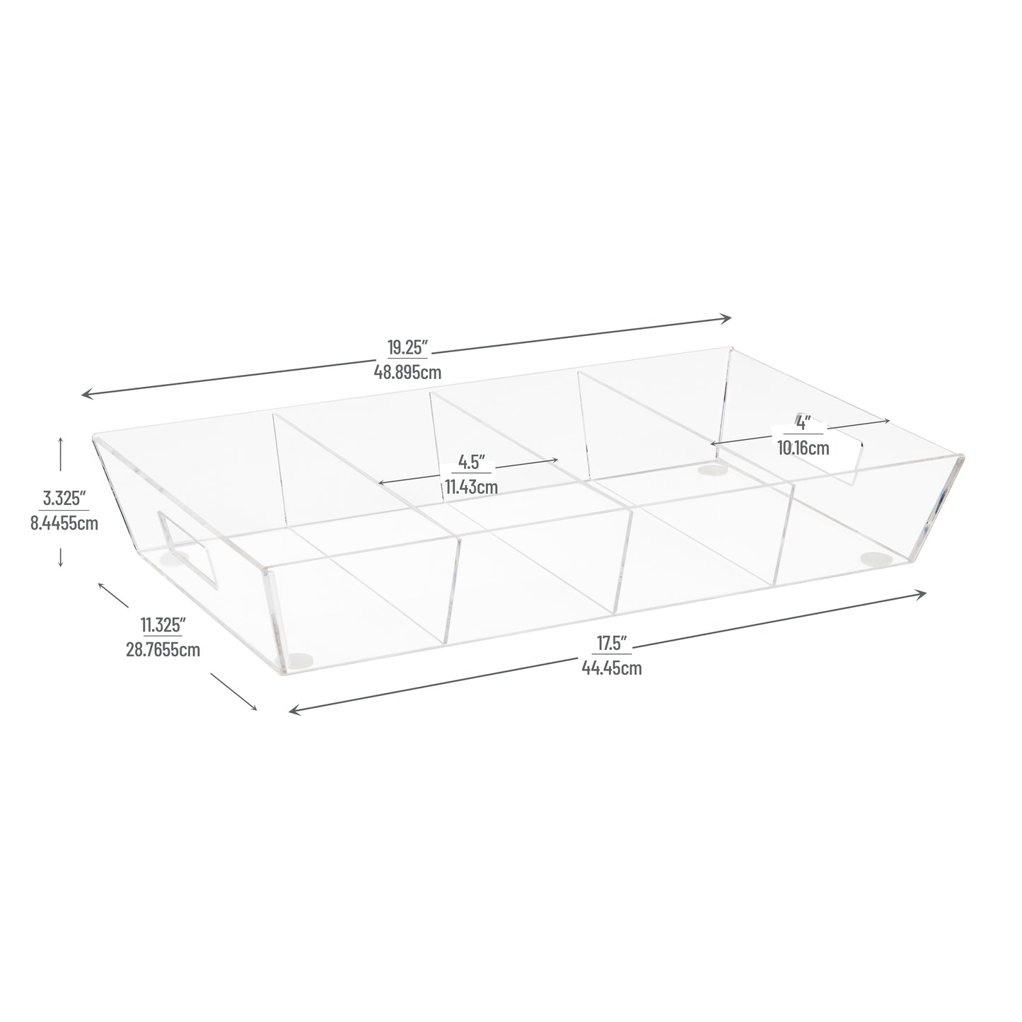 Mind Reader Snack Tray, Countertop Organizer, Snack Tray, Condiment , Breakroom, Kitchen, 19.25"L x 11.3"W x 3.3"H, Clear