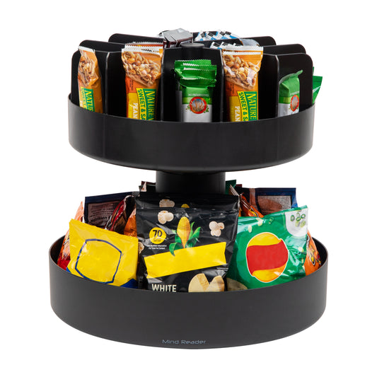 Mind Reader 2-Tier Snack Carousel, Countertop Organizer, Snack Tray, Breakroom, Kitchen, 14.25"L x 14.25"W x 14"H