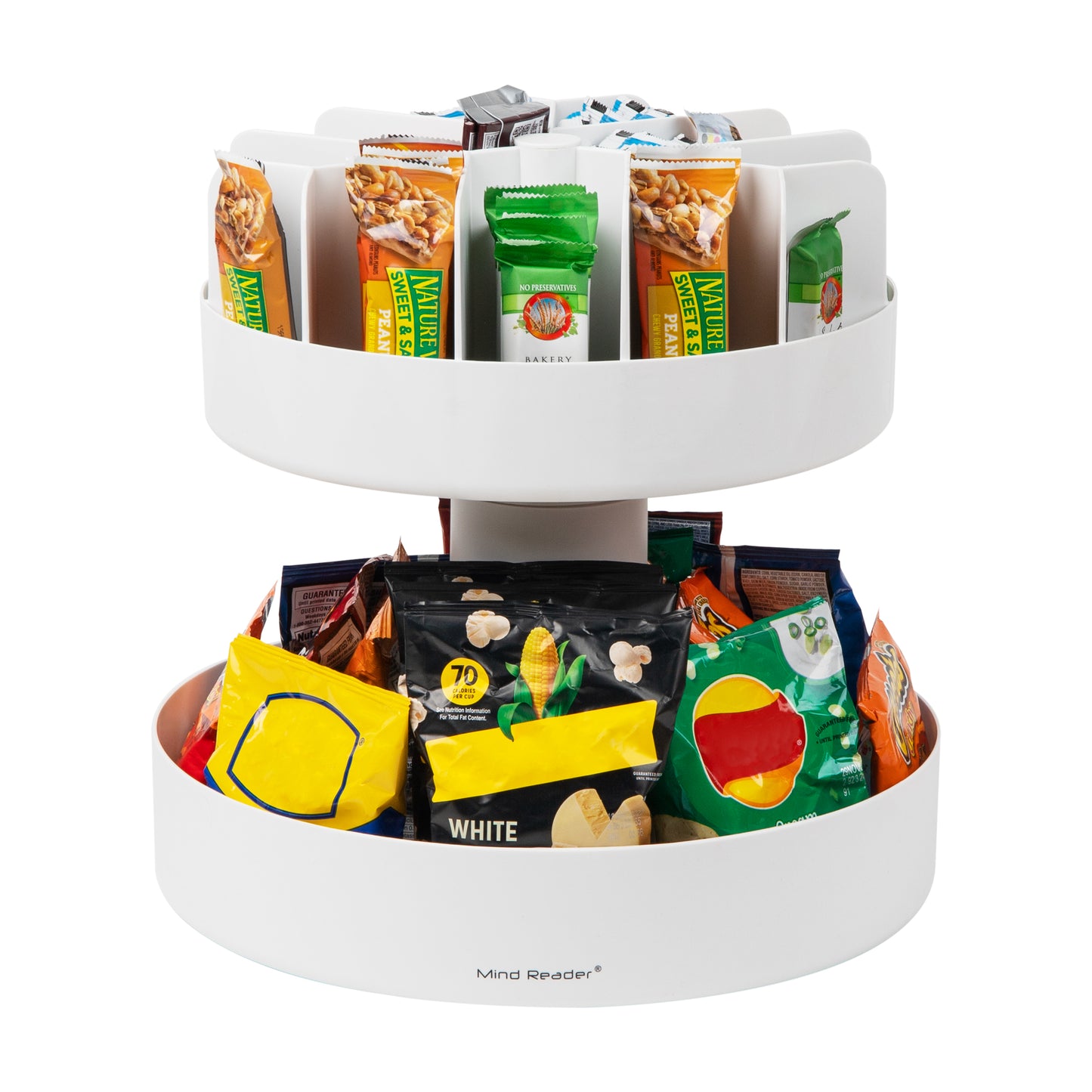 Mind Reader 2-Tier Snack Carousel, Countertop Organizer, Snack Tray, Breakroom, Kitchen, 14.25"L x 14.25"W x 14"H