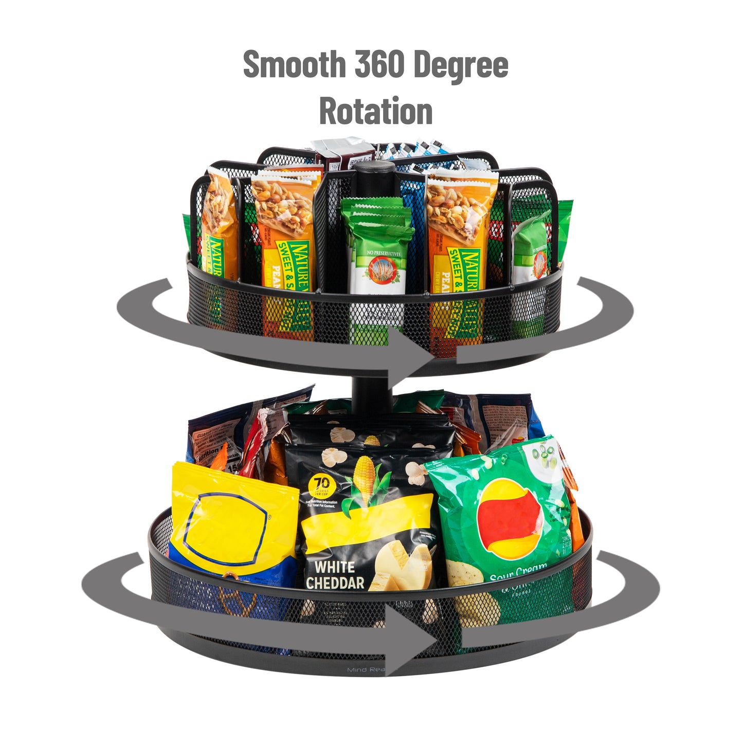 Mind Reader Network Collection, 2-Tier Granola Bar and Snack Carousel, Lazy Susan, Countertop Organizer, Breakroom, Metal Mesh, Black