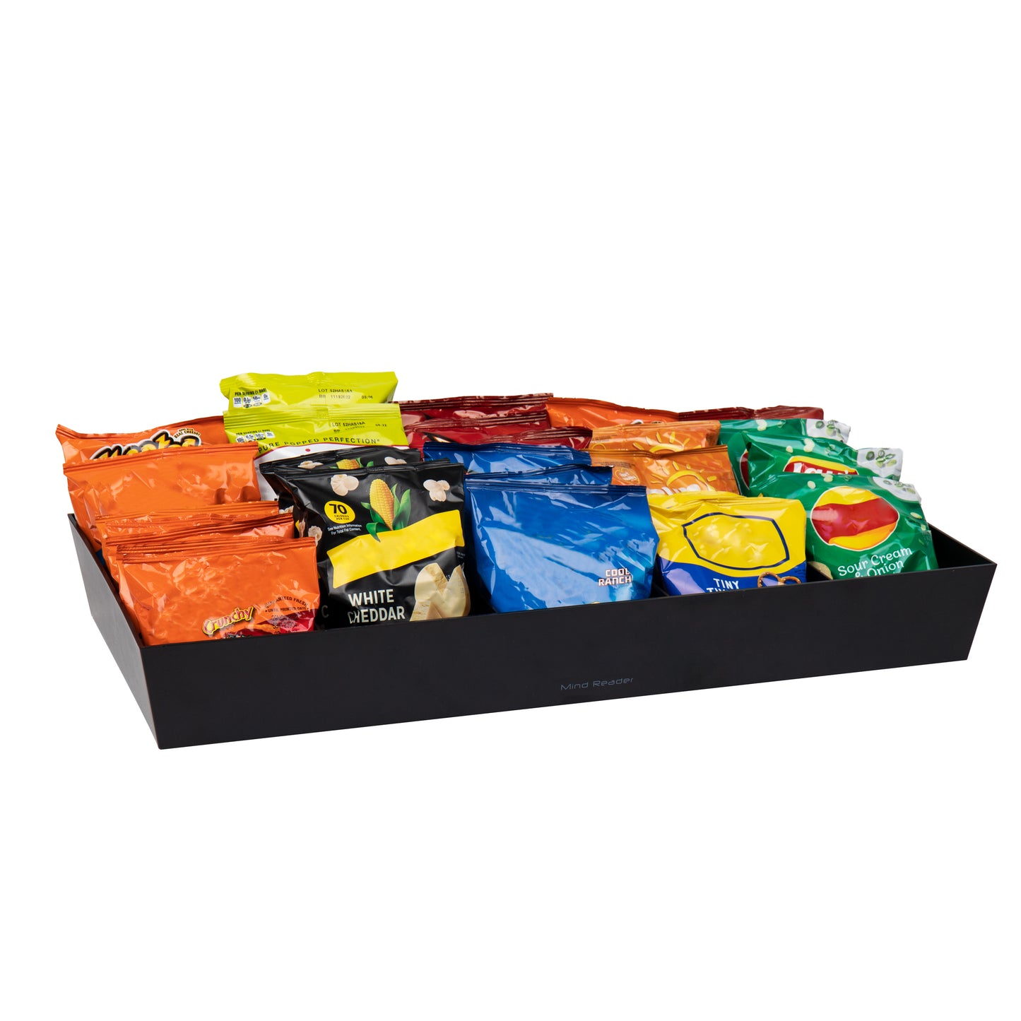 Mind Reader Snack Tray, Countertop Organizer, Snack Tray, Condiment Holder, Breakroom, Kitchen, 24"L x 12"W x 3.25"H, Black