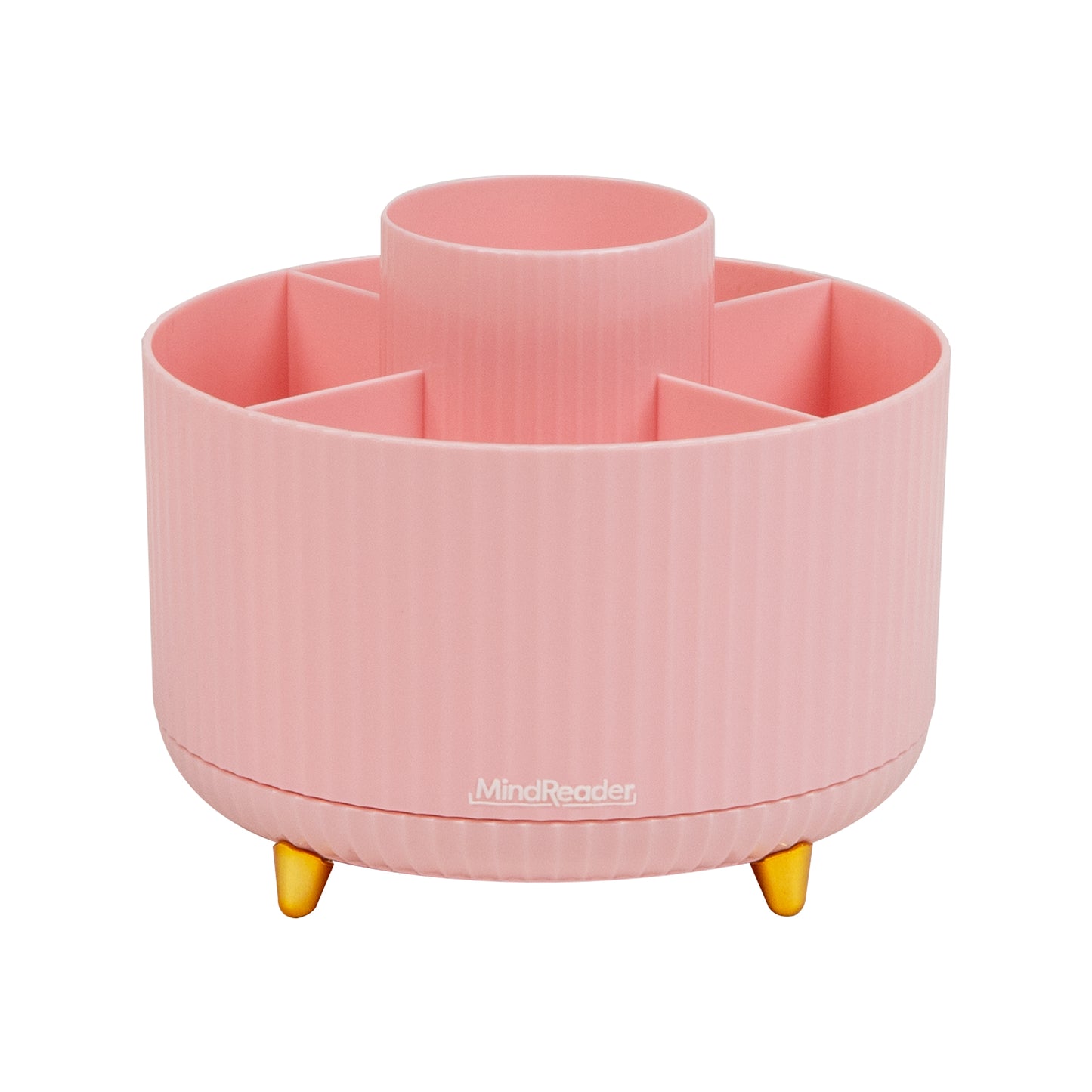 Mind Reader Rotating Pen Cup, 5-Compartment Accessory Holder for Desk Supplies, Desktop Organizer, Plastic, 5.75"L x 5.75"W x 4.75"H