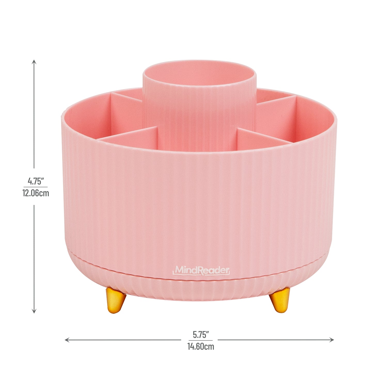 Mind Reader Rotating Pen Cup, 5-Compartment Accessory Holder for Desk Supplies, Desktop Organizer, Plastic, 5.75"L x 5.75"W x 4.75"H