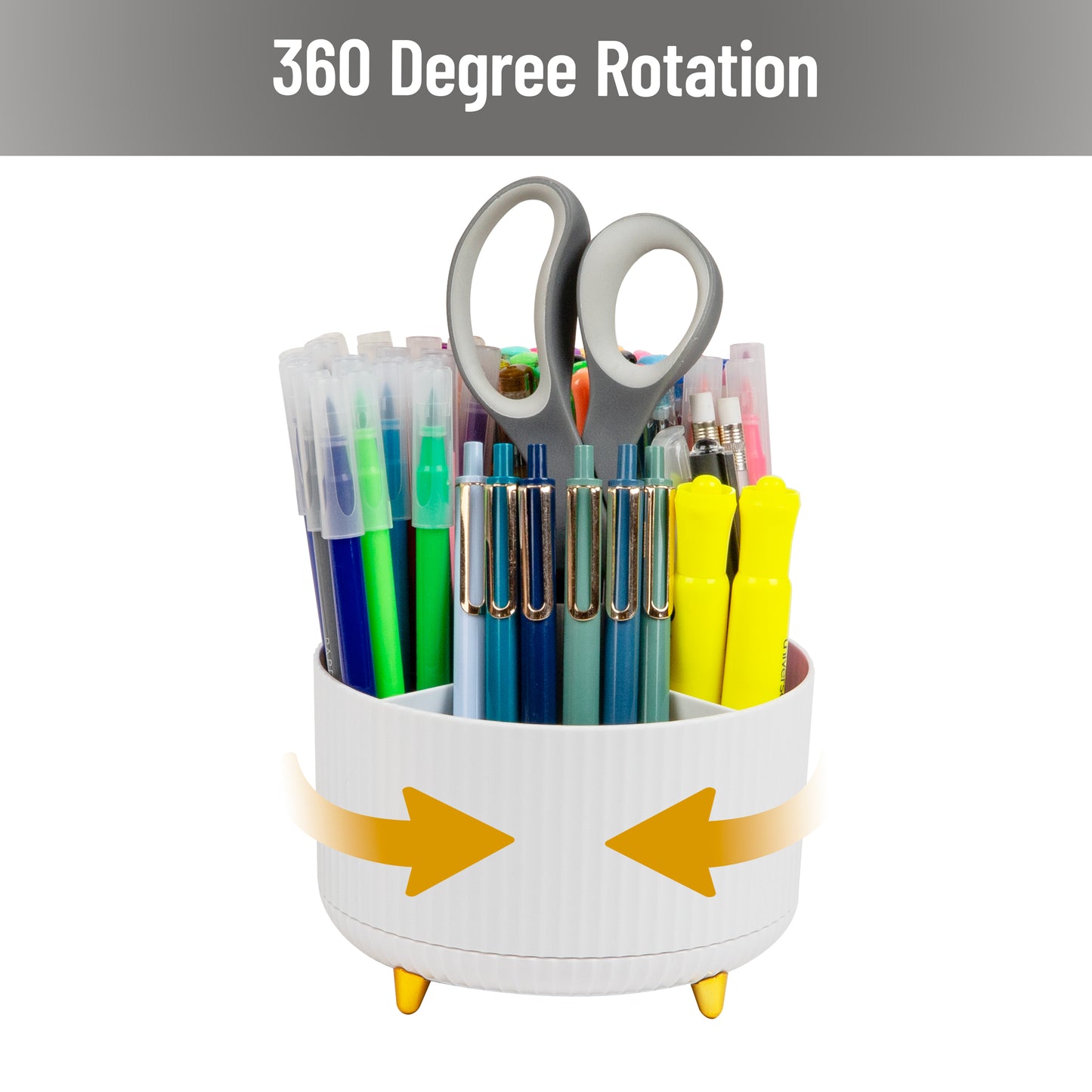 Mind Reader Rotating Pen Cup, 5-Compartment Accessory Holder for Desk Supplies, Desktop Organizer, Plastic, 5.75"L x 5.75"W x 4.75"H