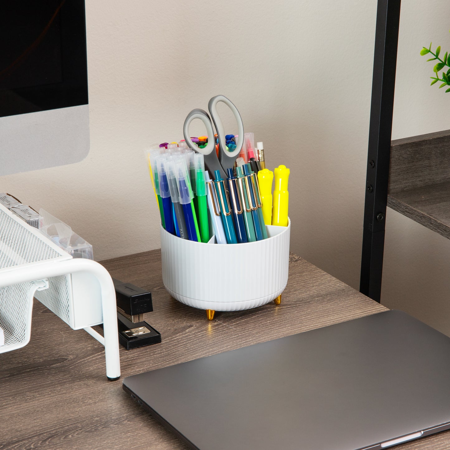Mind Reader Rotating Pen Cup, 5-Compartment Accessory Holder for Desk Supplies, Desktop Organizer, Plastic, 5.75"L x 5.75"W x 4.75"H
