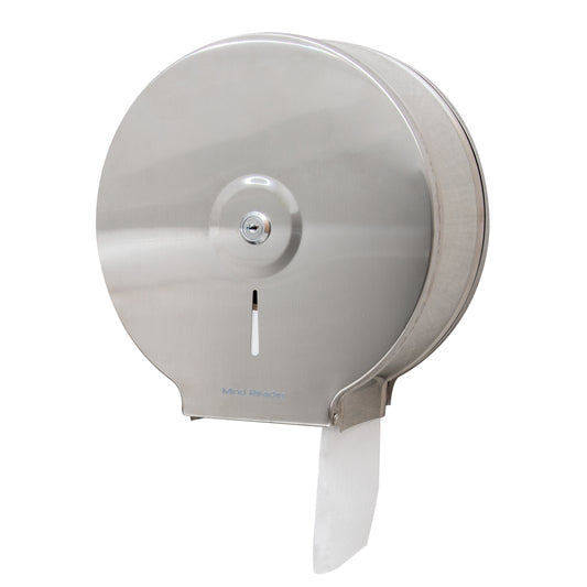 Mind Reader Toilet Paper Dispenser, Wall Mount, Lock with Keys, Restroom, Stainless Steel, 10"L x 10.25"W x 4.5"H, Silver