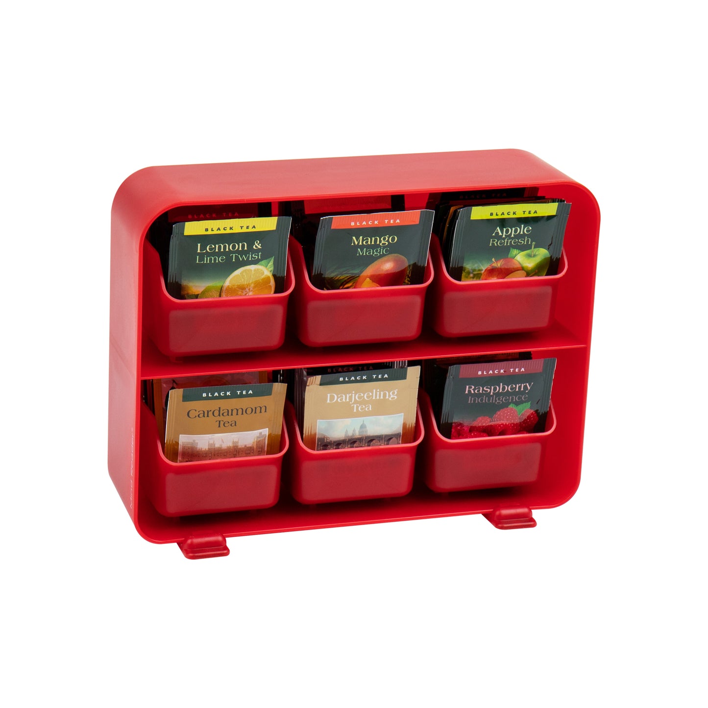 Mind Reader Tea Bag Organizer, Tea Station Organizer, Countertop Storage, Kitchen, Plastic, 10.25"L x 3.25"W x 7.75"H, Black