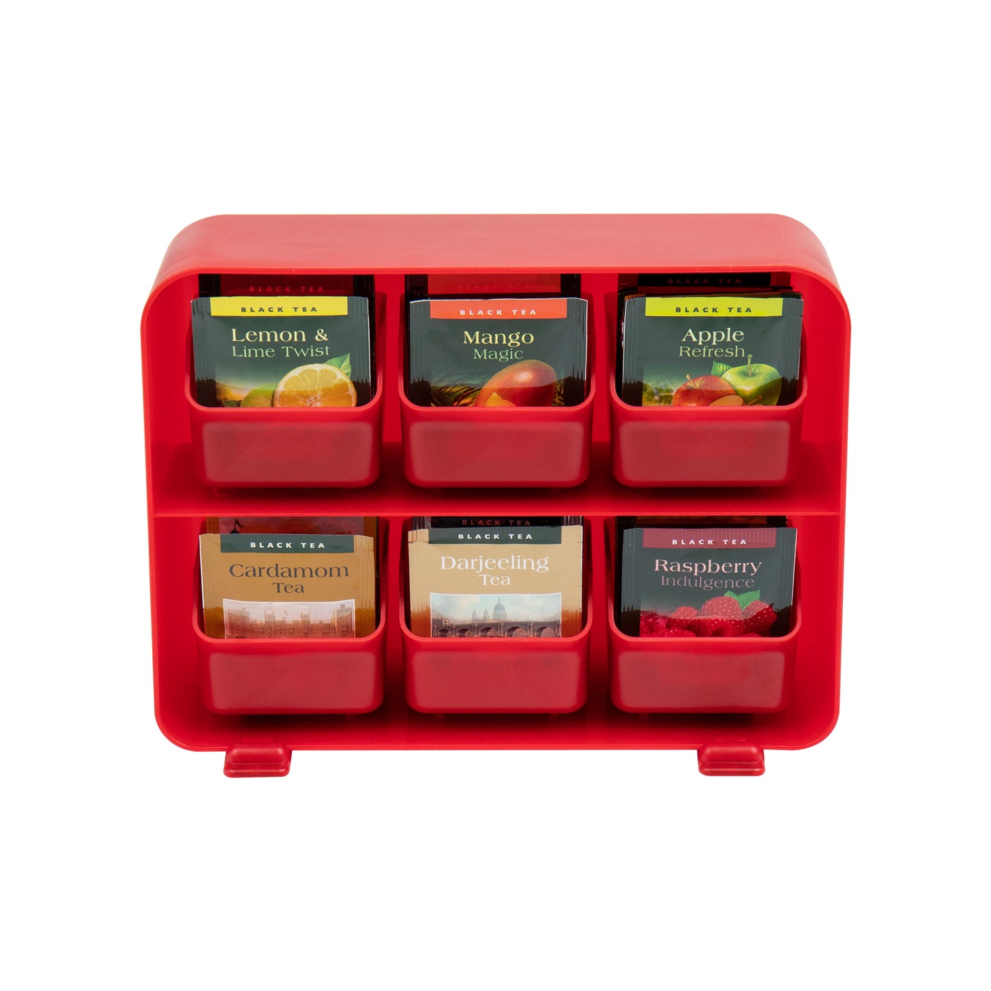 Mind Reader Tea Bag Organizer, Tea Station Organizer, Countertop Storage, Kitchen, Plastic, 10.25"L x 3.25"W x 7.75"H, Black