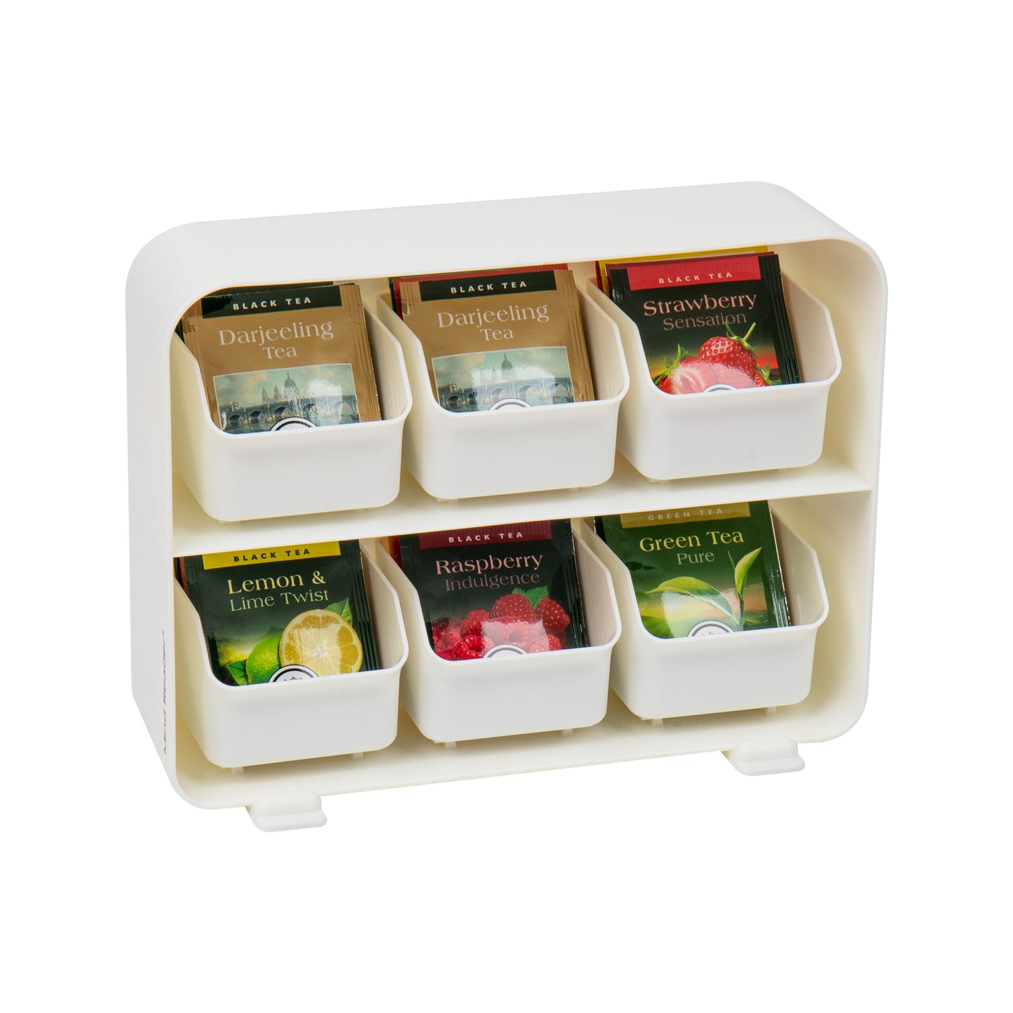 Mind Reader Tea Bag Organizer, Tea Station Organizer, Countertop Storage, Kitchen, Plastic, 10.25"L x 3.25"W x 7.75"H, Black