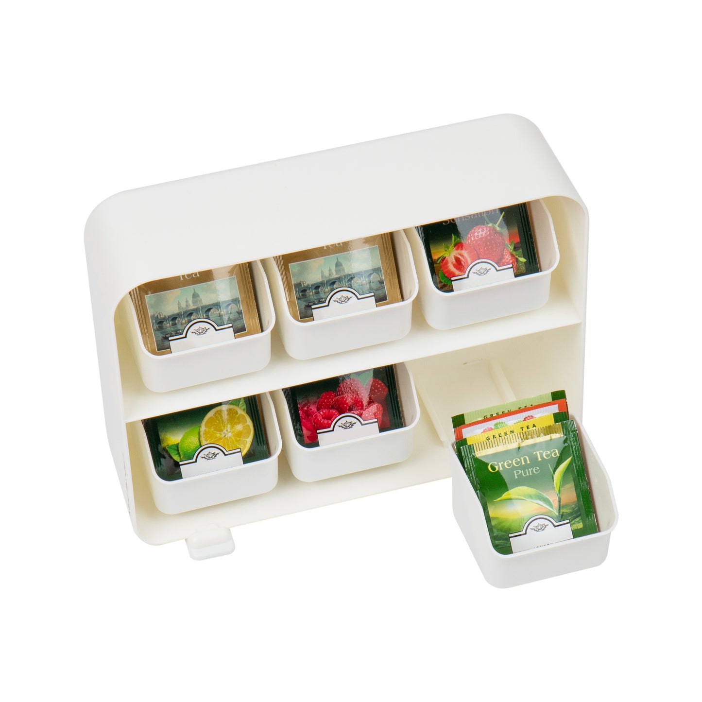 Mind Reader Tea Bag Organizer, Tea Station Organizer, Countertop Storage, Kitchen, Plastic, 10.25"L x 3.25"W x 7.75"H, Black