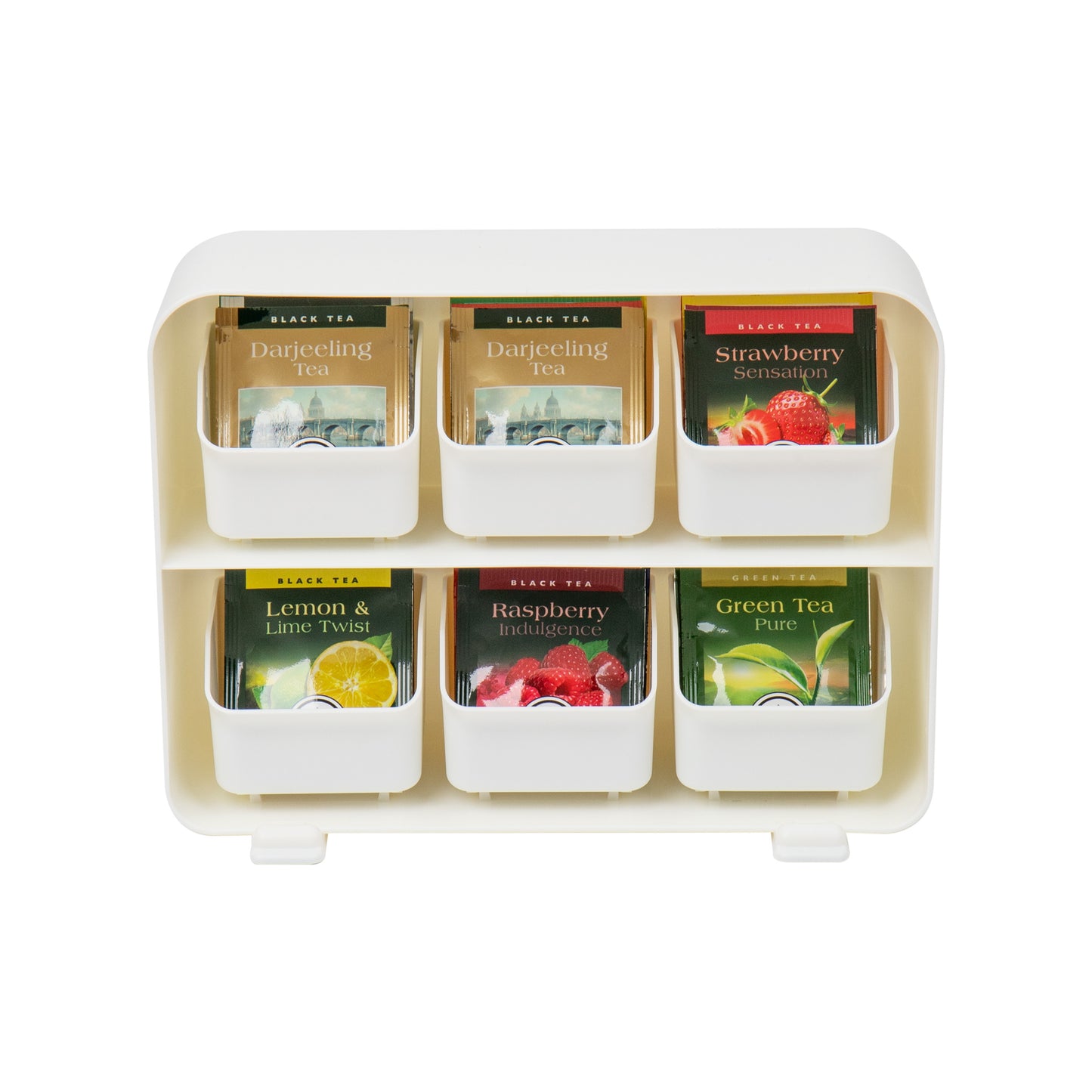 Mind Reader Tea Bag Organizer, Tea Station Organizer, Countertop Storage, Kitchen, Plastic, 10.25"L x 3.25"W x 7.75"H, Black