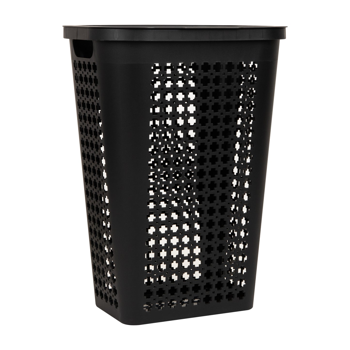 Mind Reader Slim Tapered Laundry Hamper with Lid, 50L Plastic Clothes Basket with Swiss Cross Cut-Outs, Lightweight & Ventilated Laundry Bin with Handles