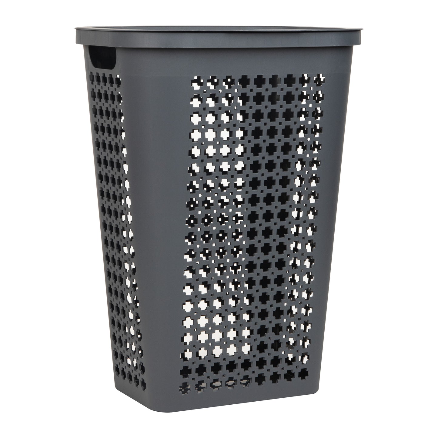 Mind Reader Slim Tapered Laundry Hamper with Lid, 50L Plastic Clothes Basket with Swiss Cross Cut-Outs, Lightweight & Ventilated Laundry Bin with Handles