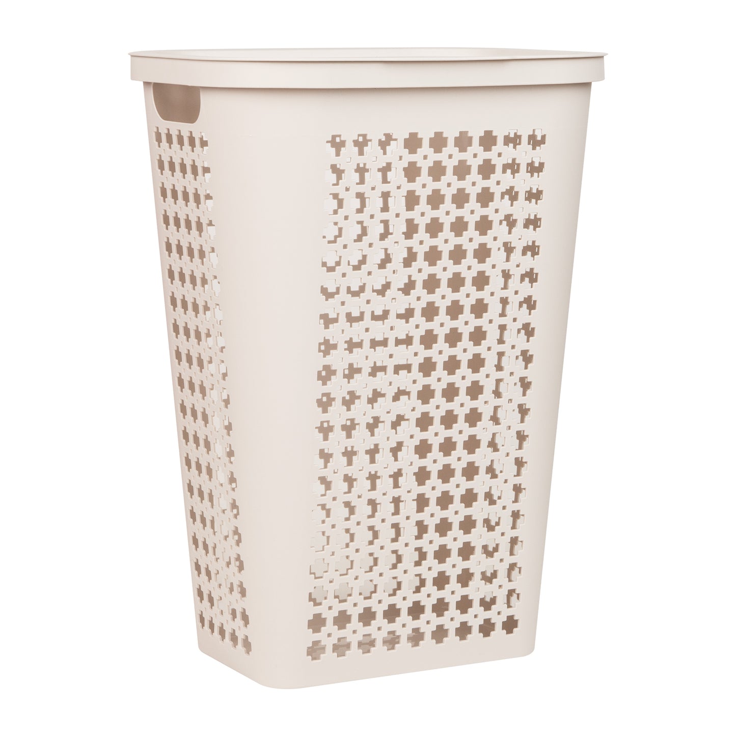 Mind Reader Slim Tapered Laundry Hamper with Lid, 50L Plastic Clothes Basket with Swiss Cross Cut-Outs, Lightweight & Ventilated Laundry Bin with Handles