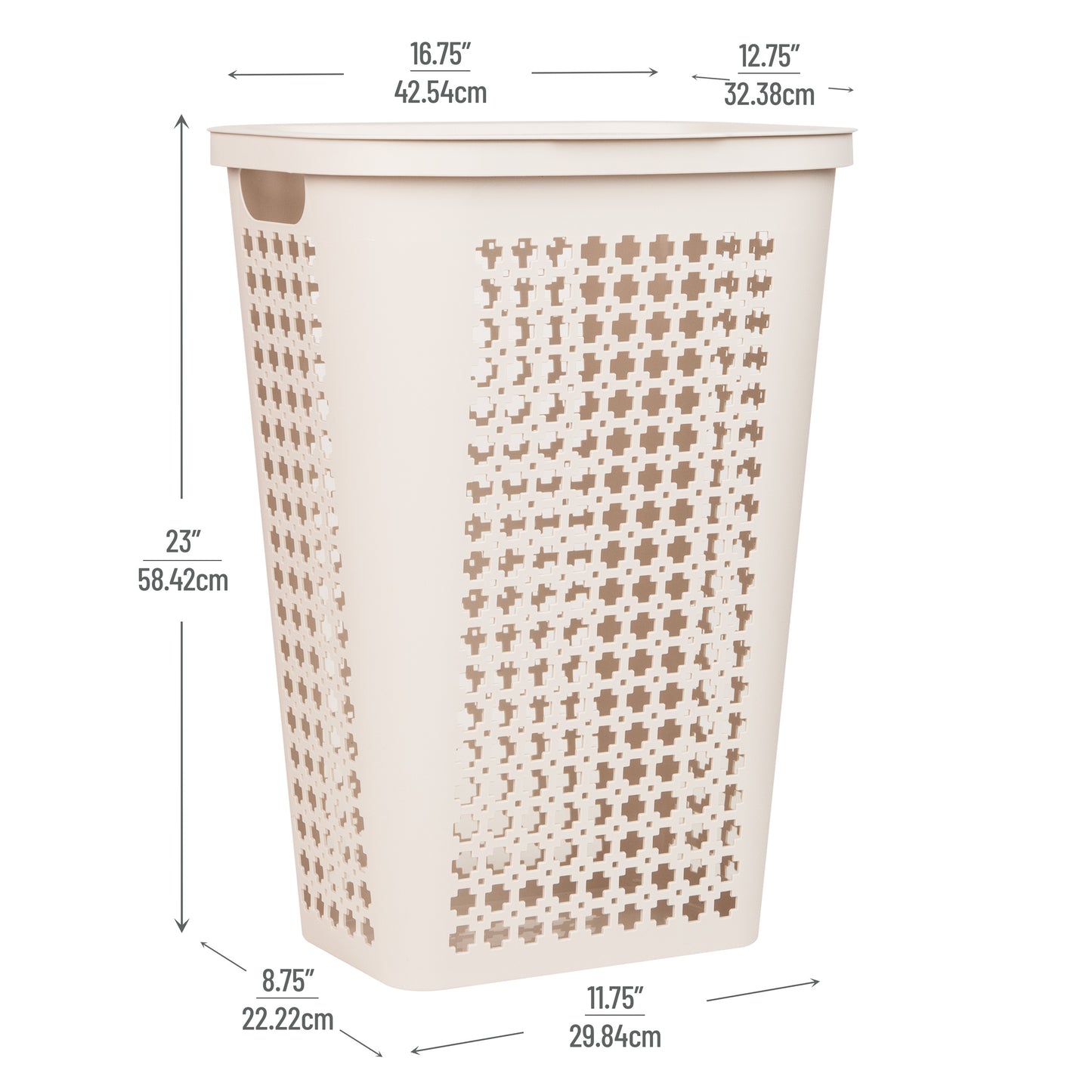 Mind Reader Slim Tapered Laundry Hamper with Lid, 50L Plastic Clothes Basket with Swiss Cross Cut-Outs, Lightweight & Ventilated Laundry Bin with Handles
