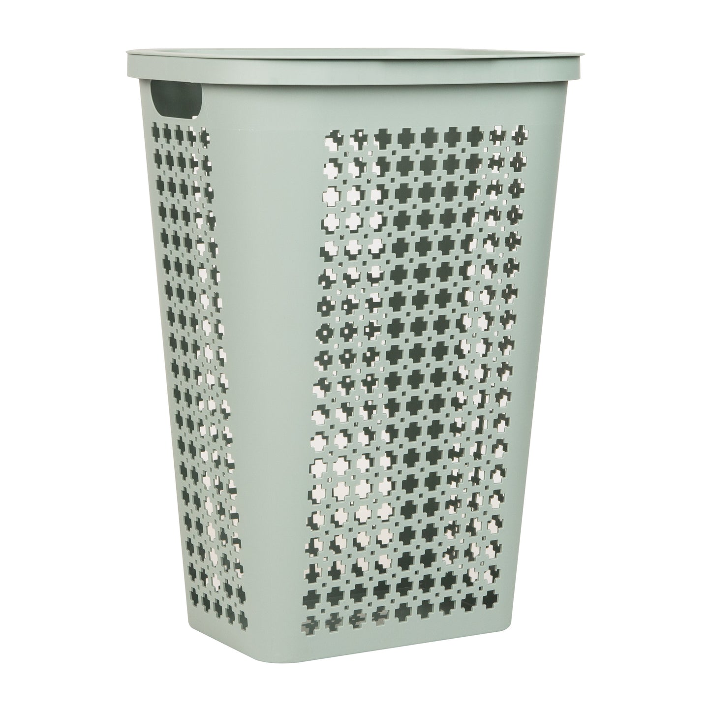 Mind Reader Slim Tapered Laundry Hamper with Lid, 50L Plastic Clothes Basket with Swiss Cross Cut-Outs, Lightweight & Ventilated Laundry Bin with Handles