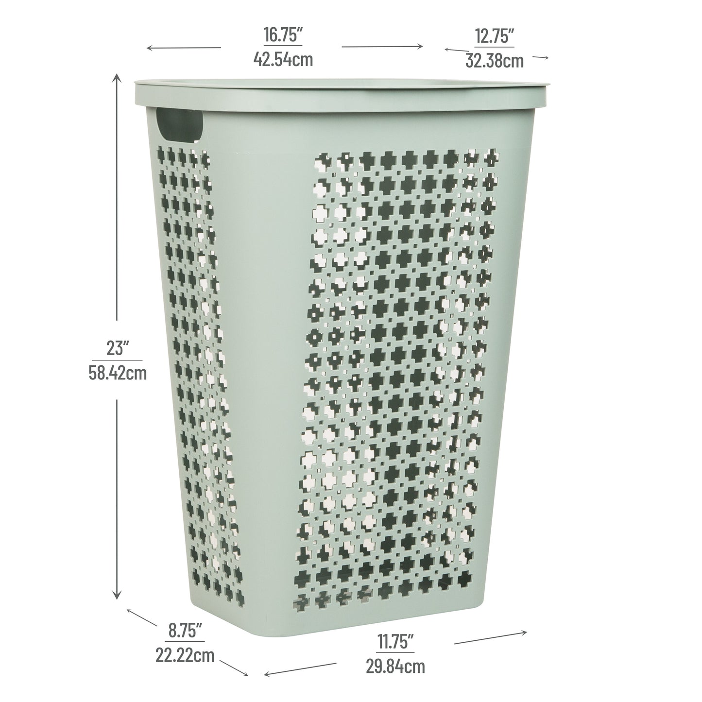 Mind Reader Slim Tapered Laundry Hamper with Lid, 50L Plastic Clothes Basket with Swiss Cross Cut-Outs, Lightweight & Ventilated Laundry Bin with Handles