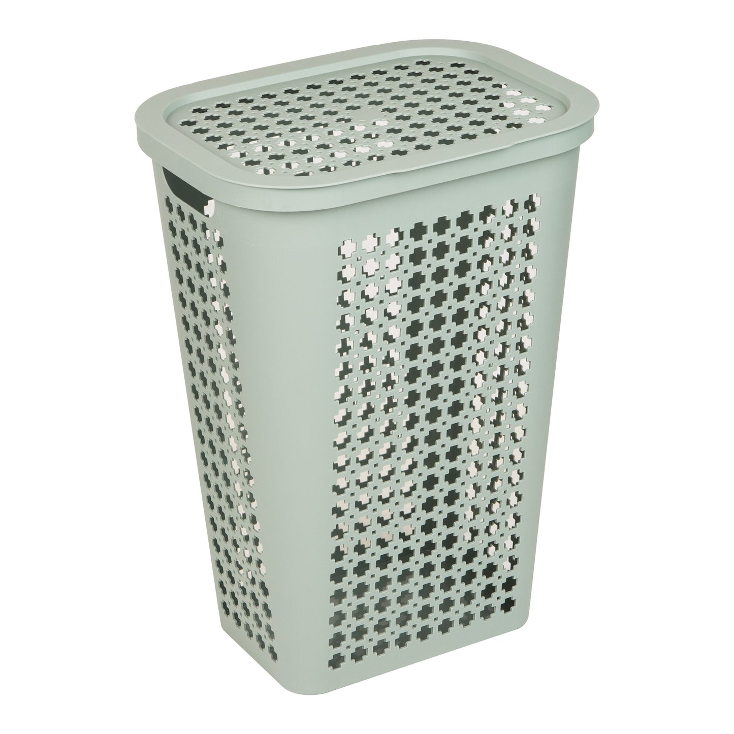 Mind Reader Slim Tapered Laundry Hamper with Lid, 50L Plastic Clothes Basket with Swiss Cross Cut-Outs, Lightweight & Ventilated Laundry Bin with Handles