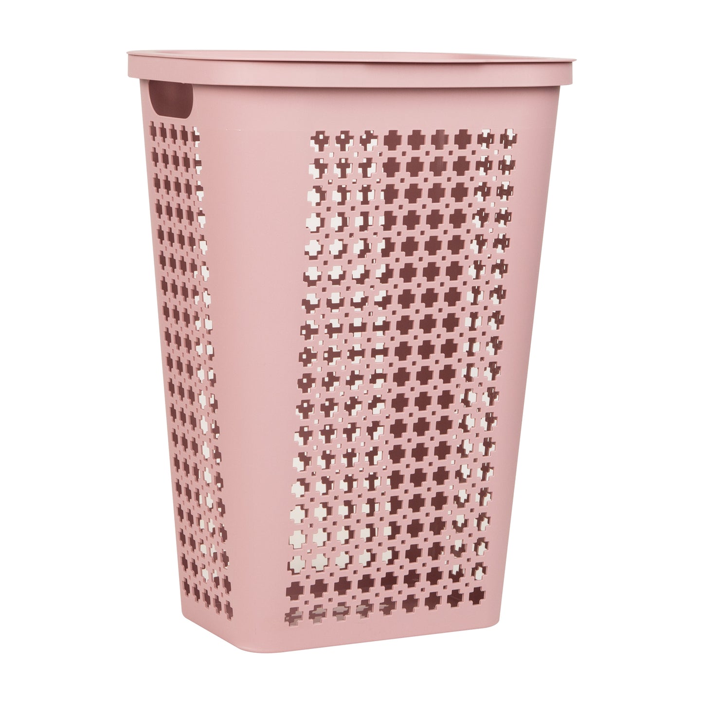 Mind Reader Slim Tapered Laundry Hamper with Lid, 50L Plastic Clothes Basket with Swiss Cross Cut-Outs, Lightweight & Ventilated Laundry Bin with Handles