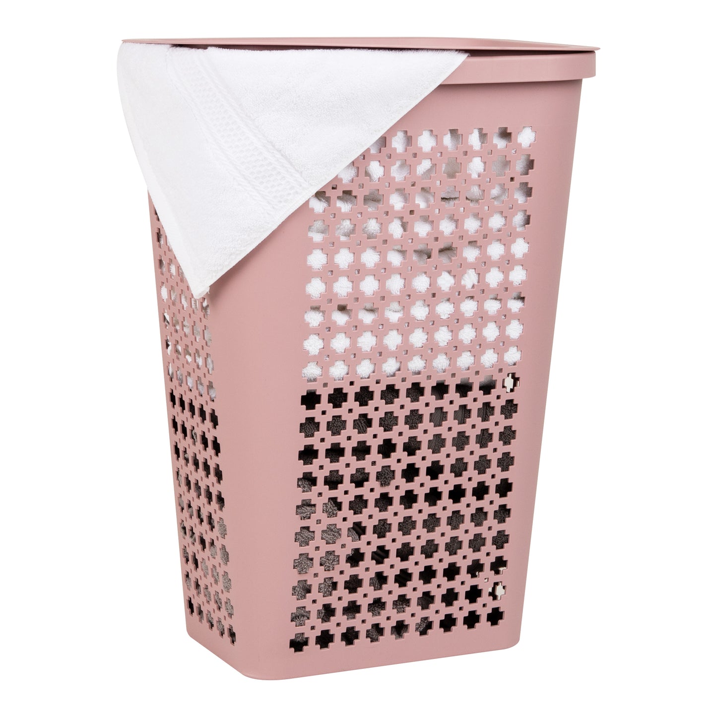 Mind Reader Slim Tapered Laundry Hamper with Lid, 50L Plastic Clothes Basket with Swiss Cross Cut-Outs, Lightweight & Ventilated Laundry Bin with Handles