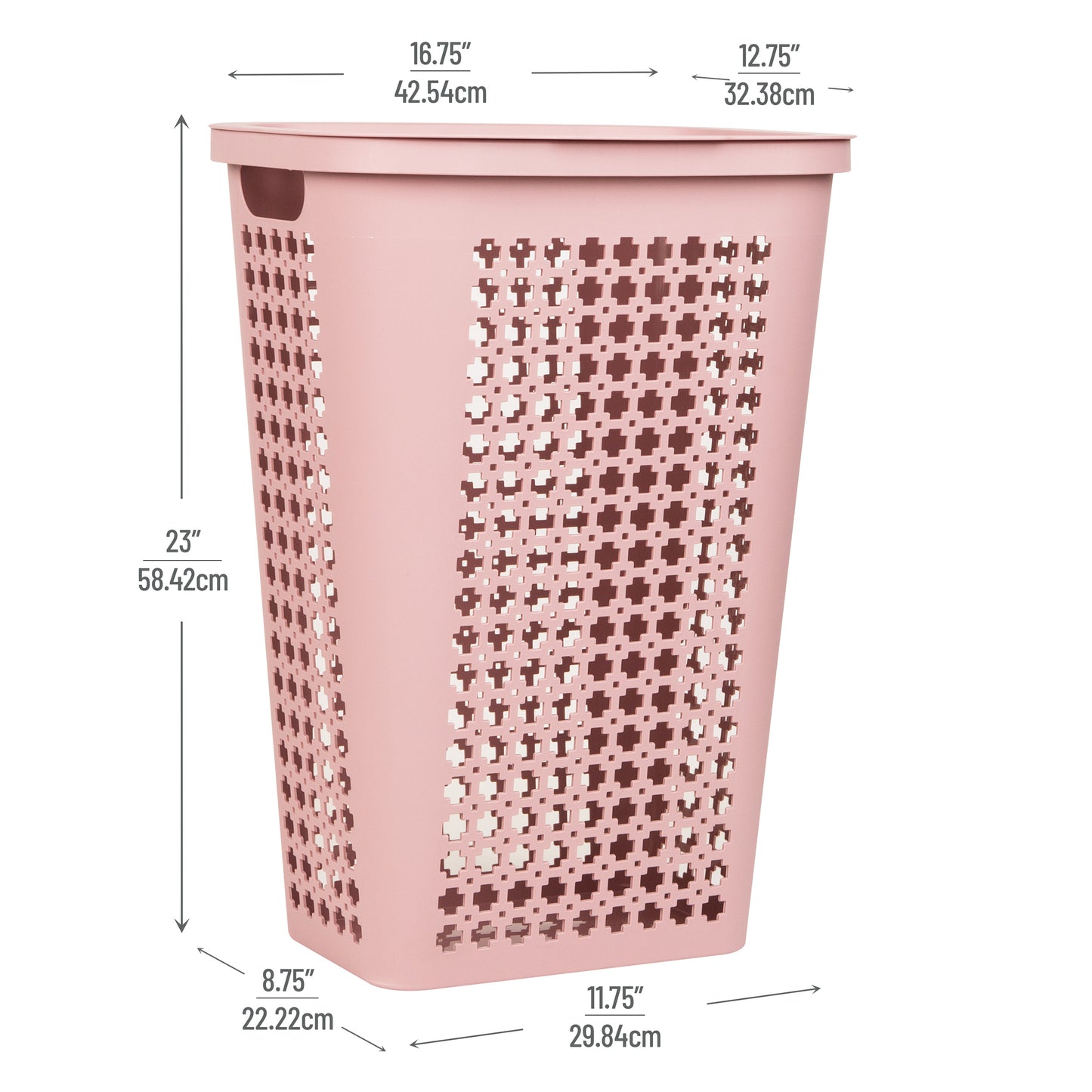 Mind Reader Slim Tapered Laundry Hamper with Lid, 50L Plastic Clothes Basket with Swiss Cross Cut-Outs, Lightweight & Ventilated Laundry Bin with Handles